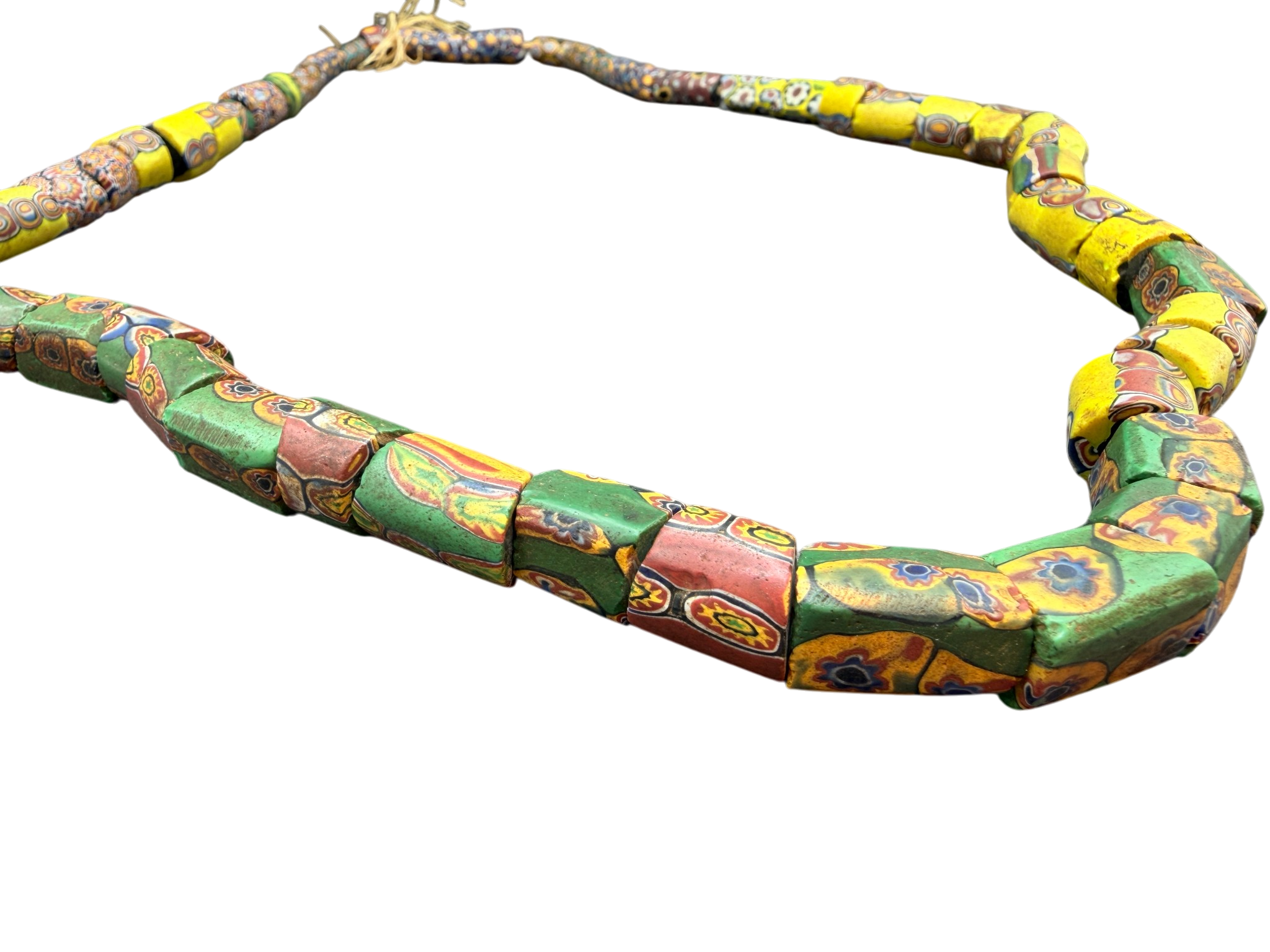 Handmade Venetian Trade Bead Single Strand Necklace on Straw