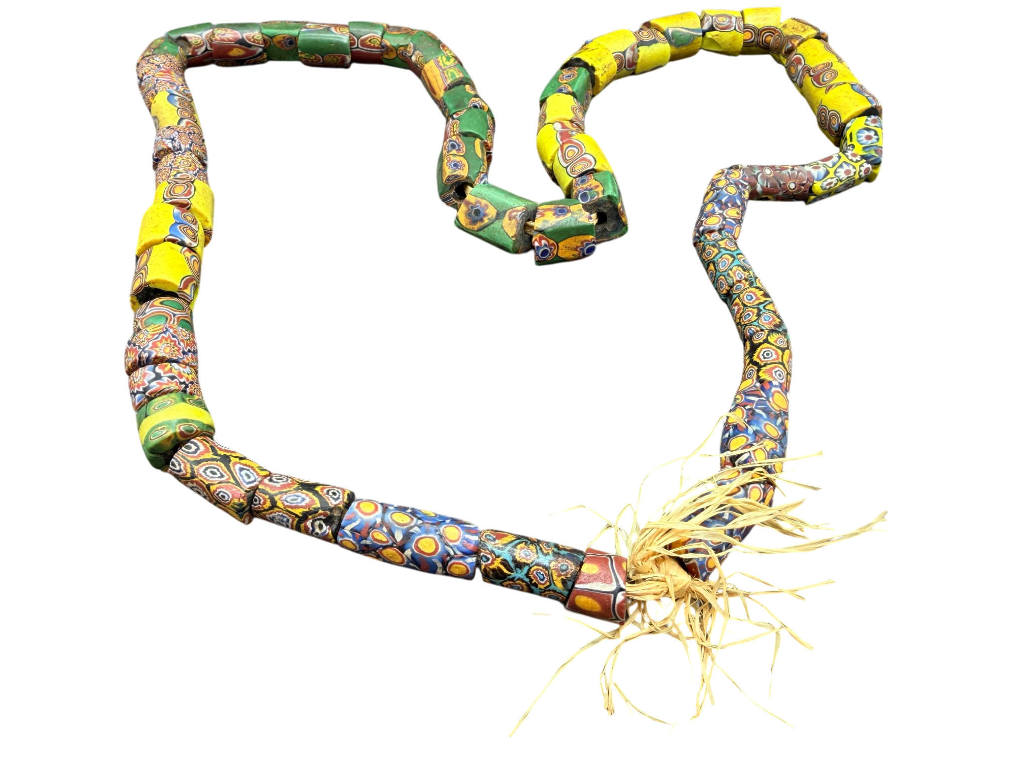 Handmade Venetian Trade Bead Single Strand Necklace on Straw