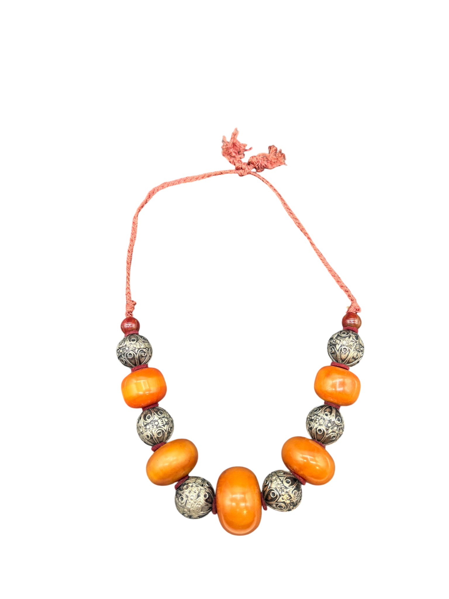 Baltic Honey Amber Statement Necklace with Silver-Tone Spacers on Braided Rope