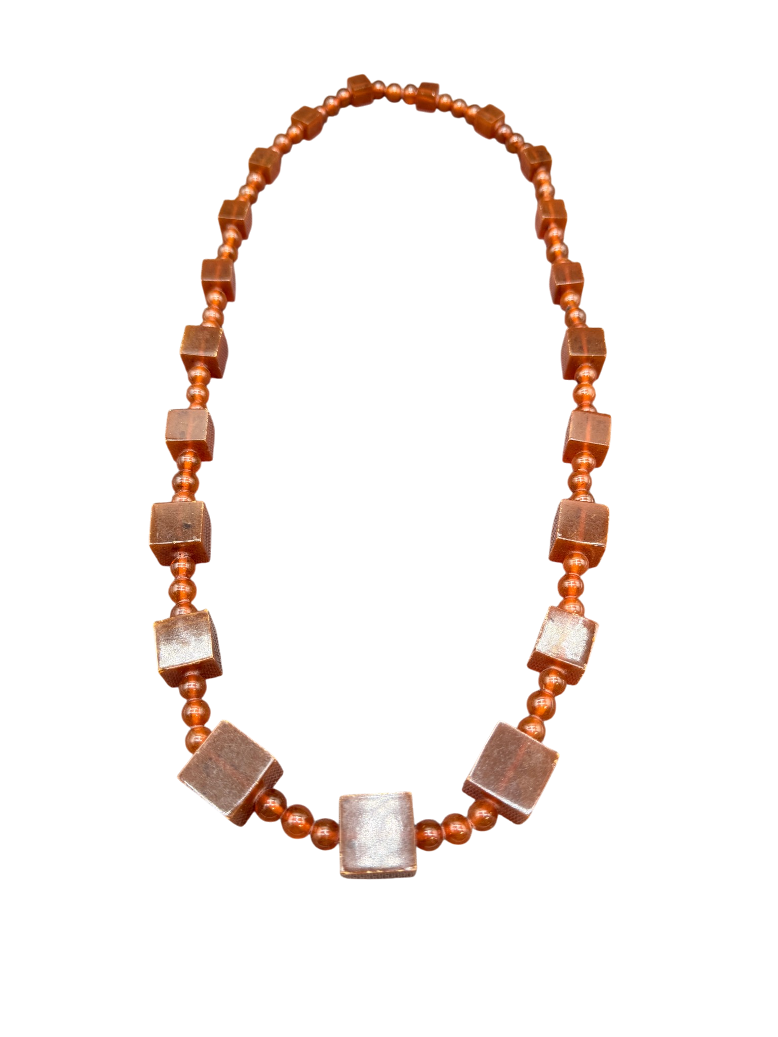 Baltic Amber Graduated Cube and Sphere Beaded Necklace