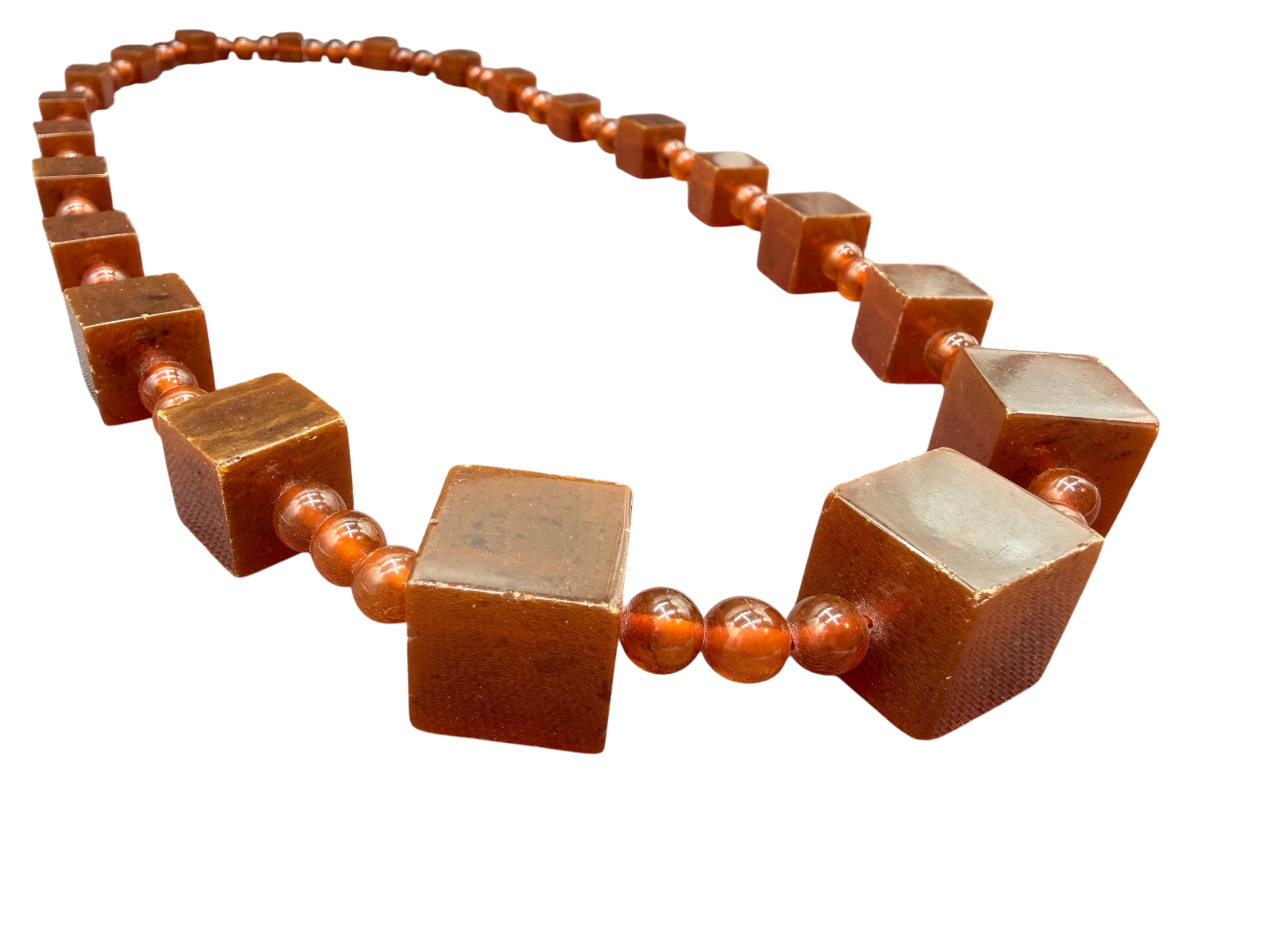 Baltic Amber Graduated Cube and Sphere Beaded Necklace