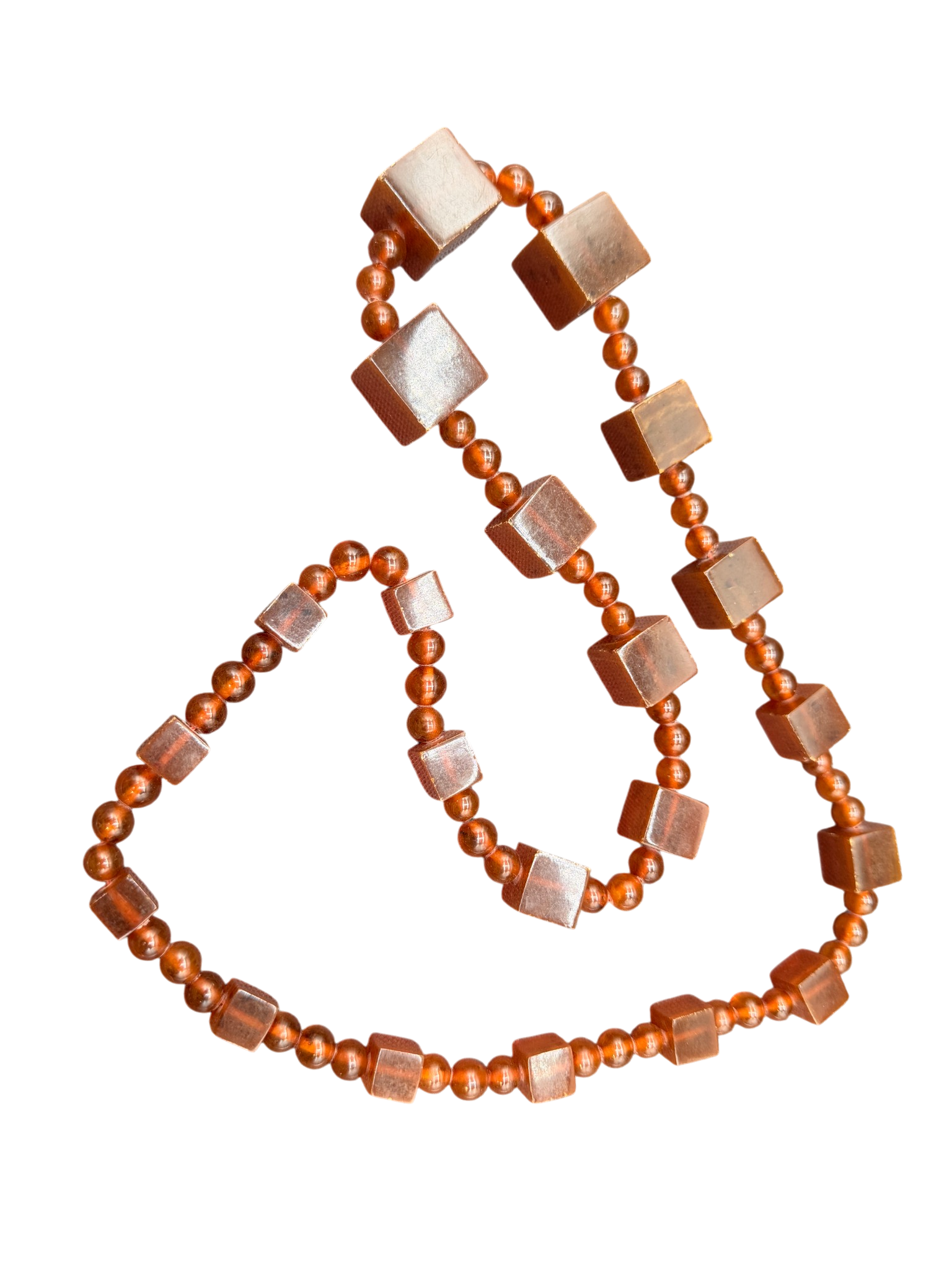 Baltic Amber Graduated Cube and Sphere Beaded Necklace