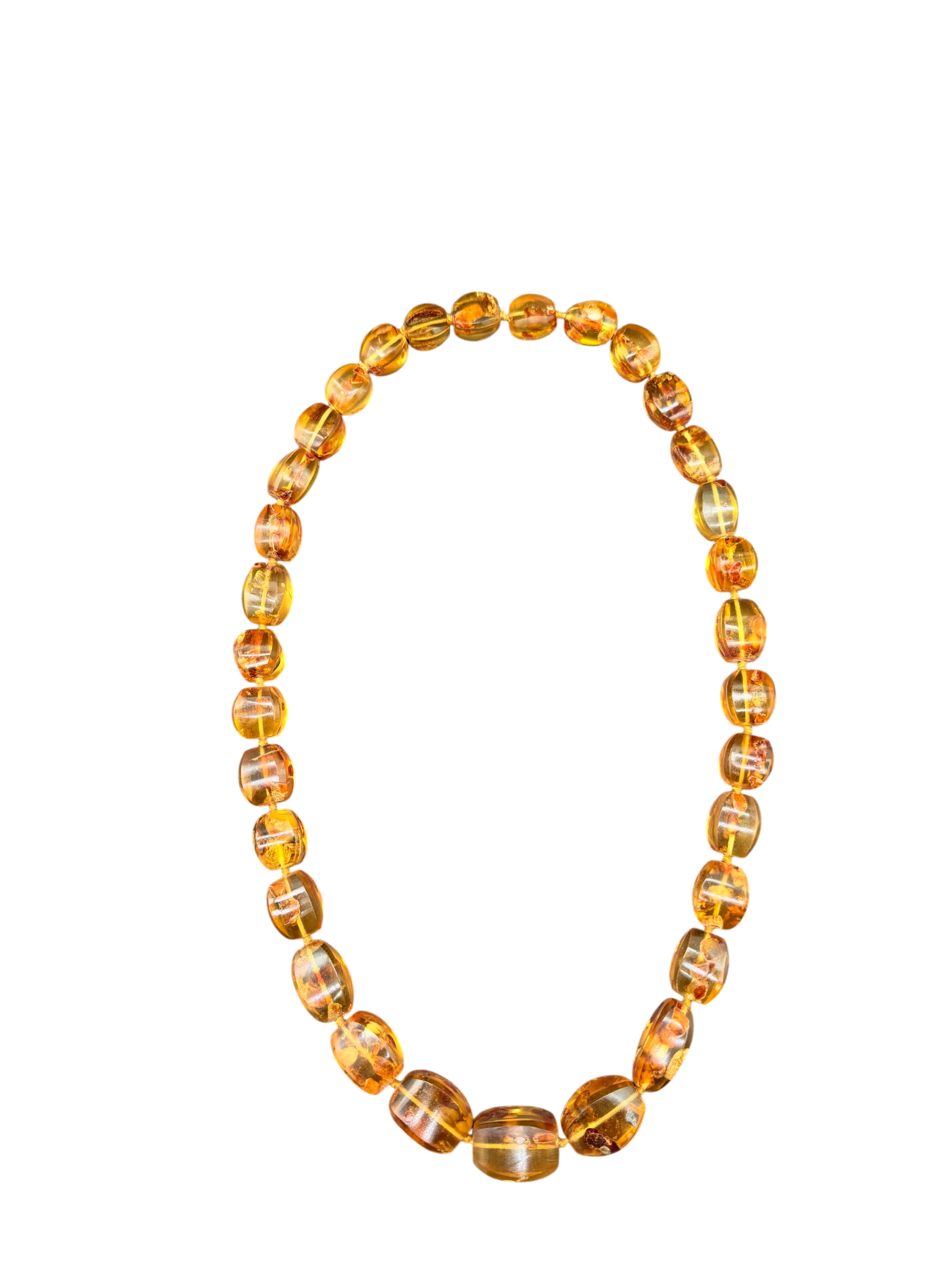 1960s Honey Amber Oval Beaded Necklace with Inclusions