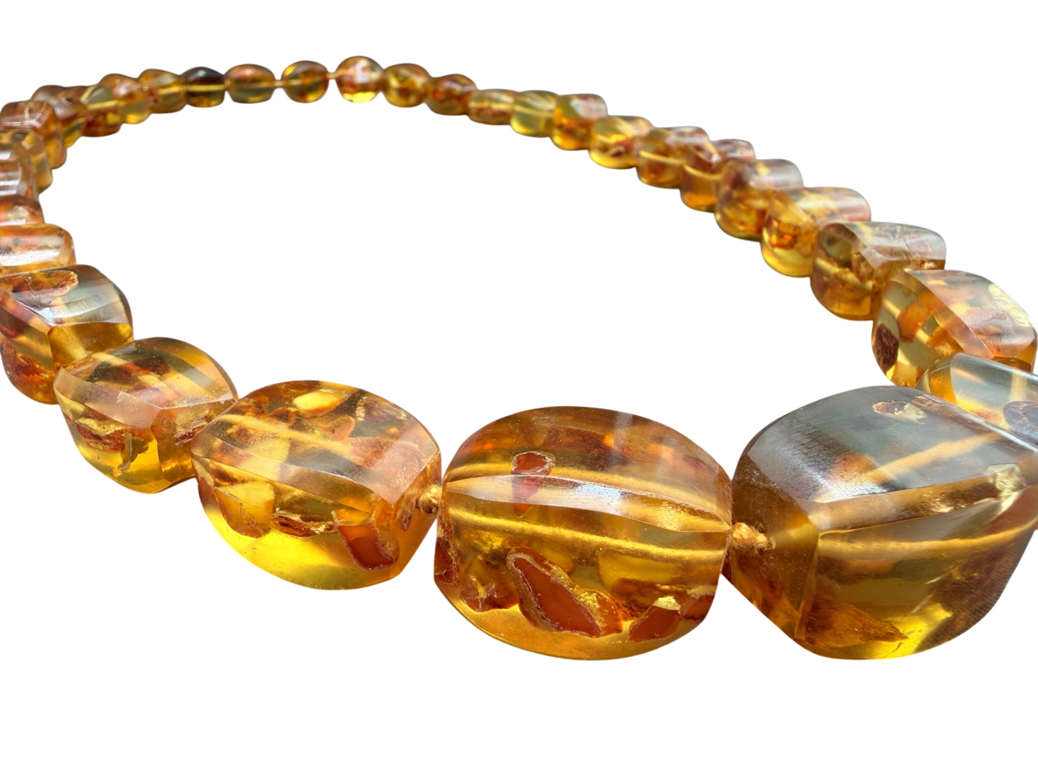 1960s Honey Amber Oval Beaded Necklace with Inclusions