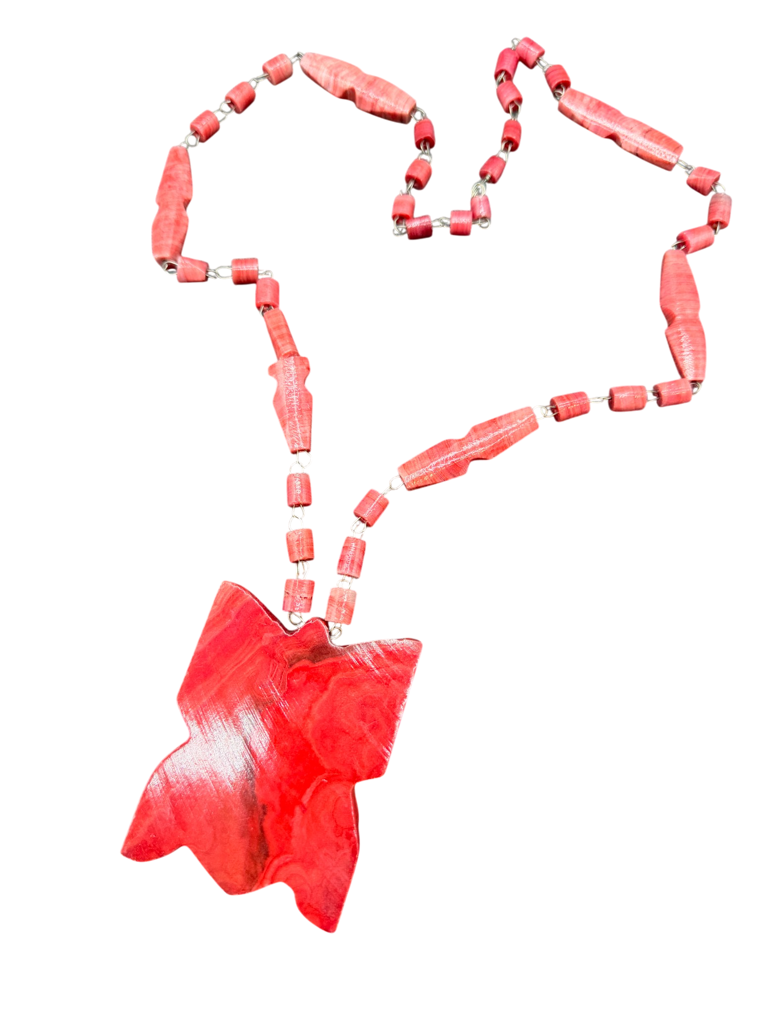 Dyed Alabaster Hand-Carved Tribal Face Pendant on Rosary-Style Necklace