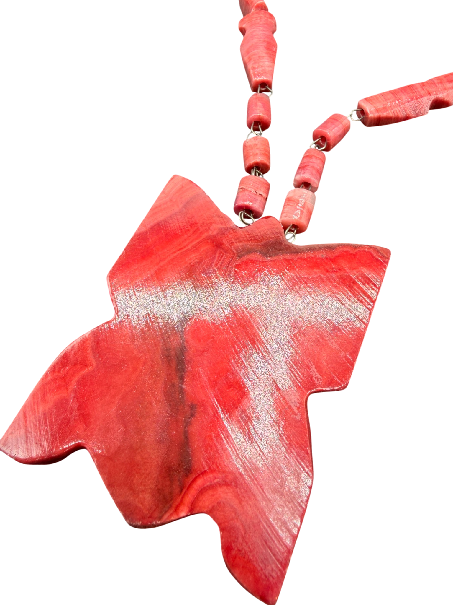 Dyed Alabaster Hand-Carved Tribal Face Pendant on Rosary-Style Necklace