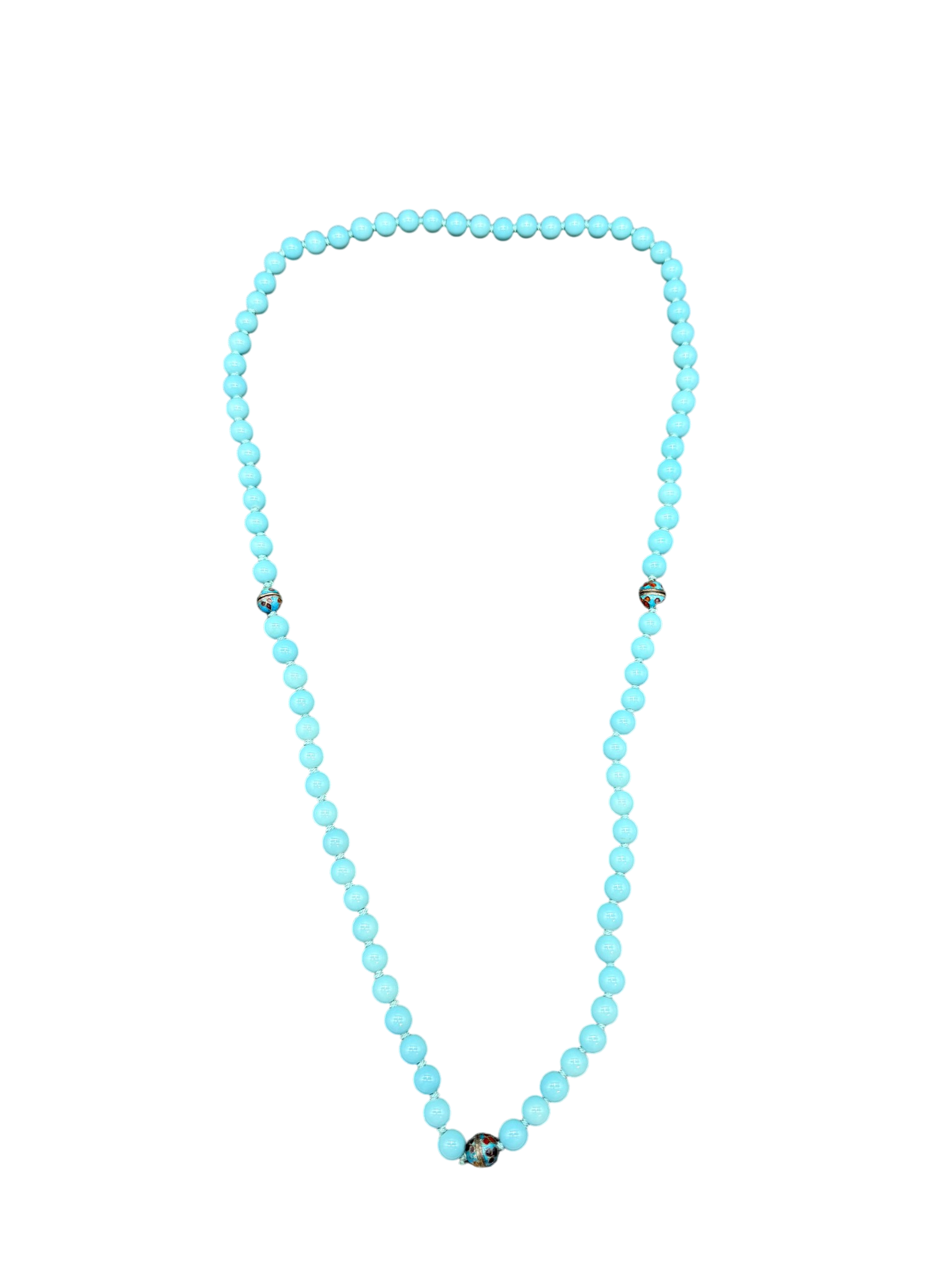 Turquoise Glass Convertible Necklace with Cloisonné Connector