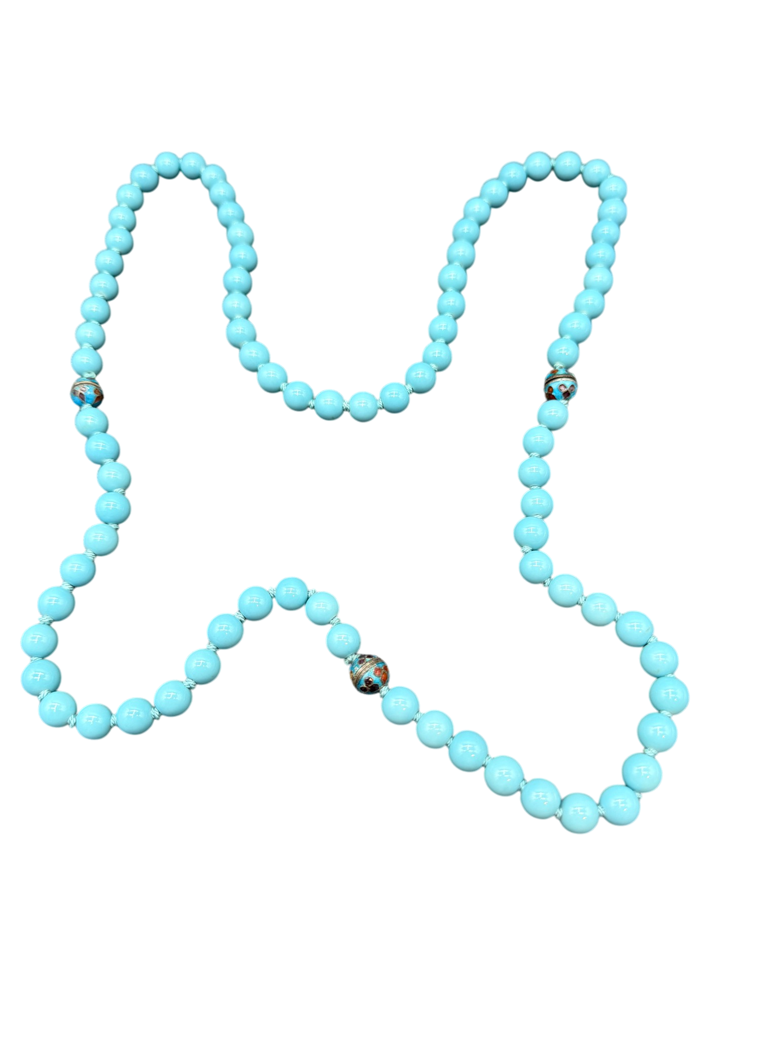Turquoise Glass Convertible Necklace with Cloisonné Connector
