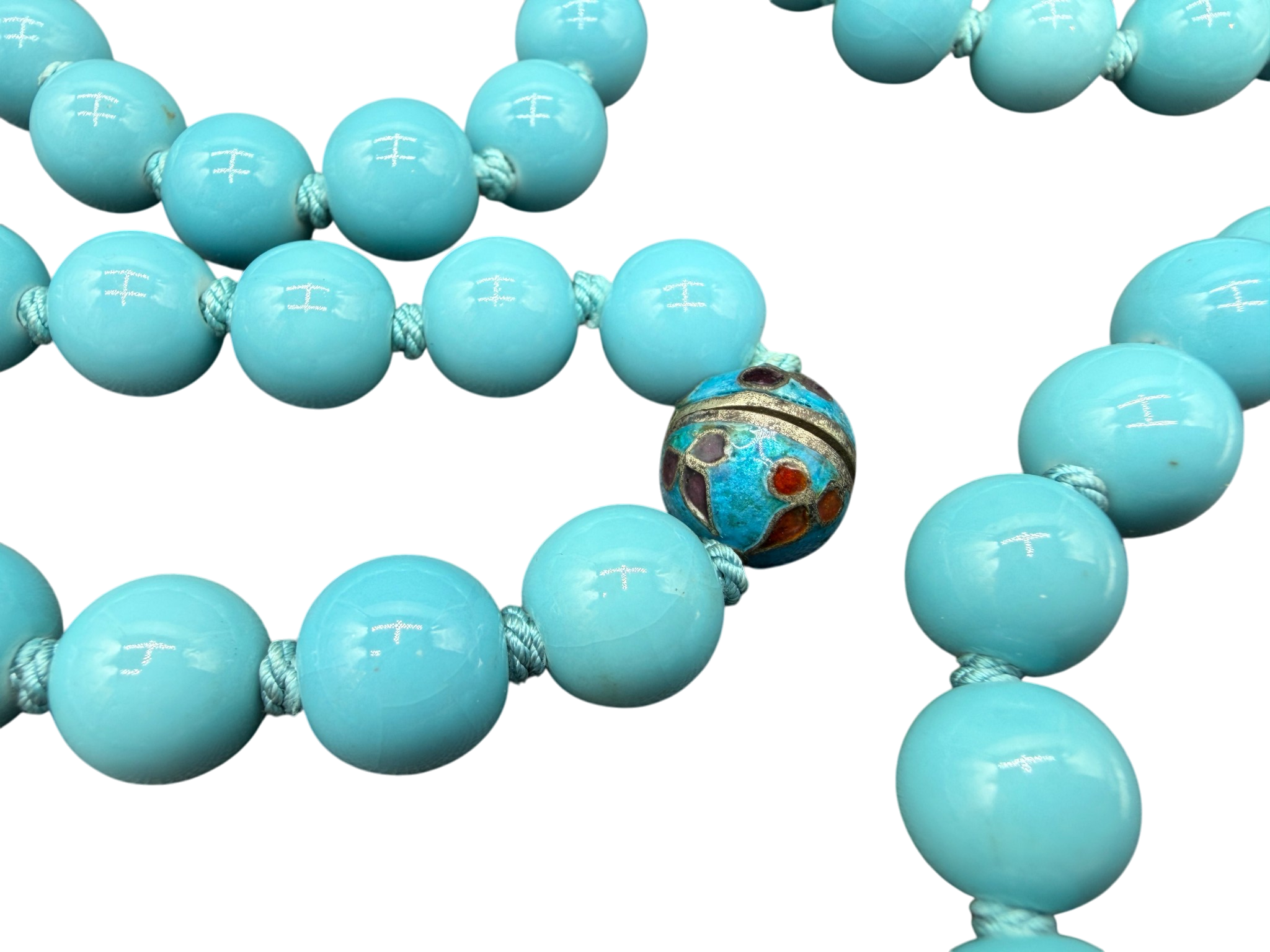 Turquoise Glass Convertible Necklace with Cloisonné Connector
