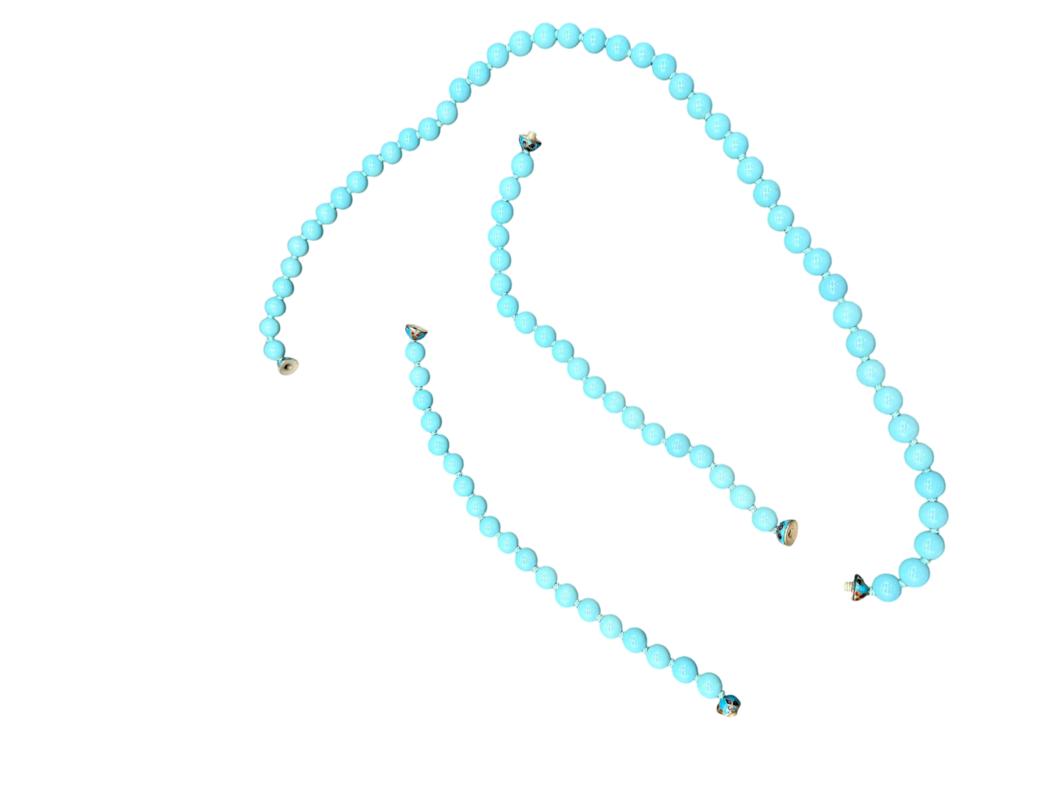 Turquoise Glass Convertible Necklace with Cloisonné Connector