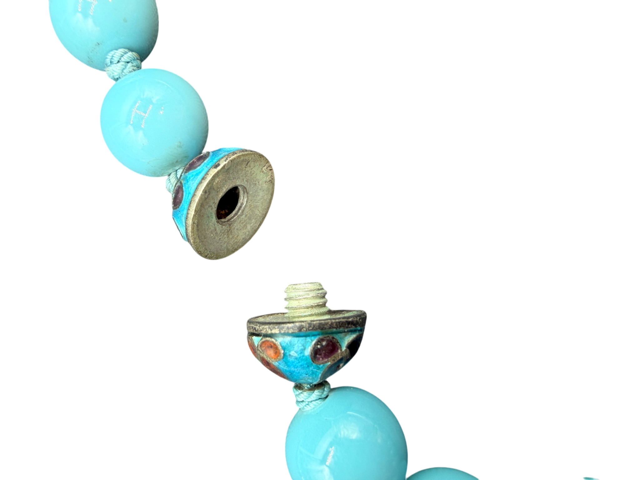 Turquoise Glass Convertible Necklace with Cloisonné Connector