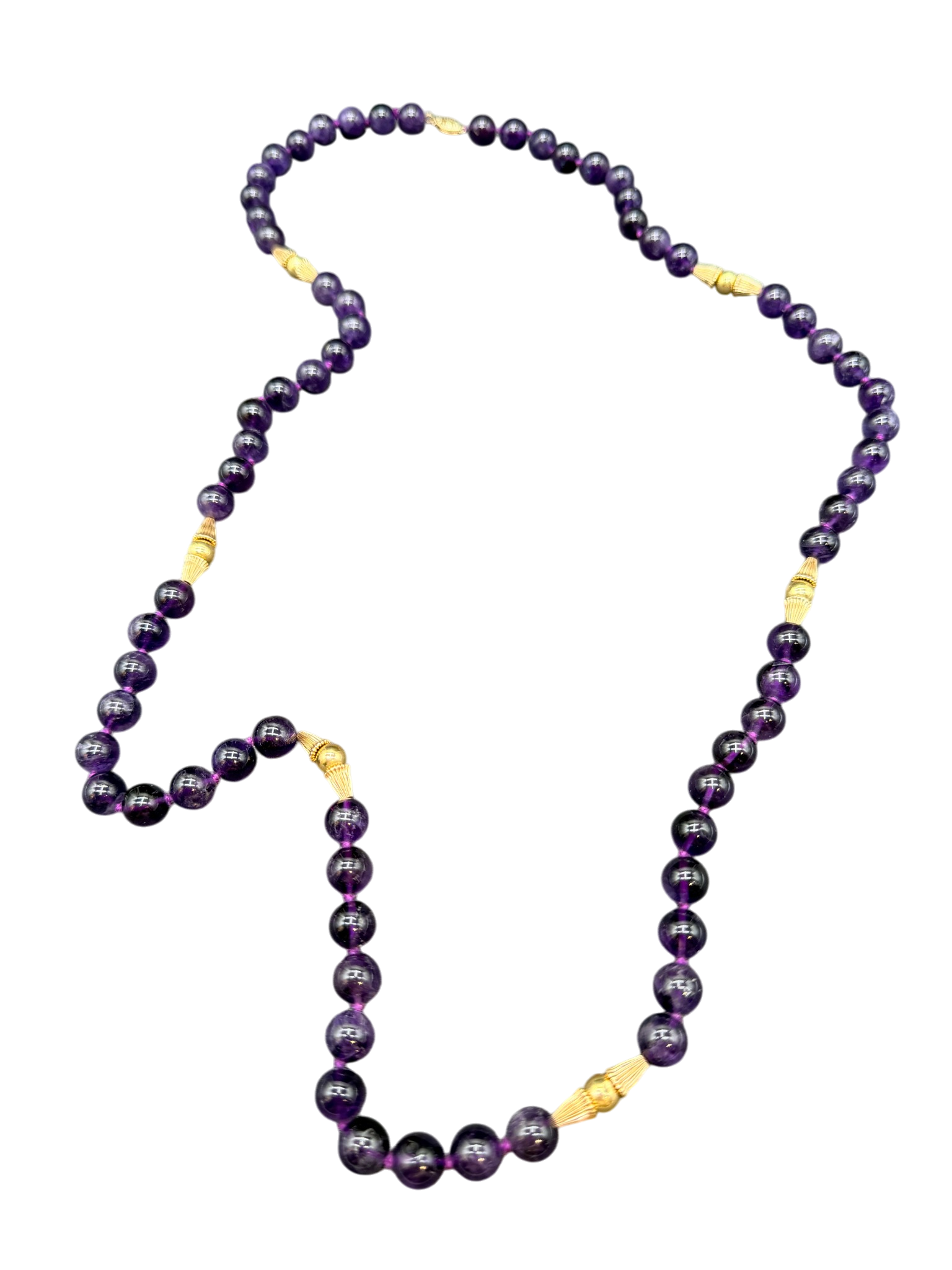 Amethyst Hand-Knotted Beaded Necklace with 14K Gold Spacers
