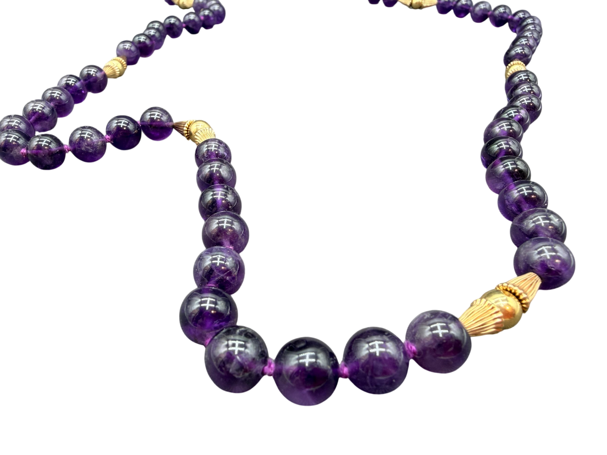 Amethyst Hand-Knotted Beaded Necklace with 14K Gold Spacers