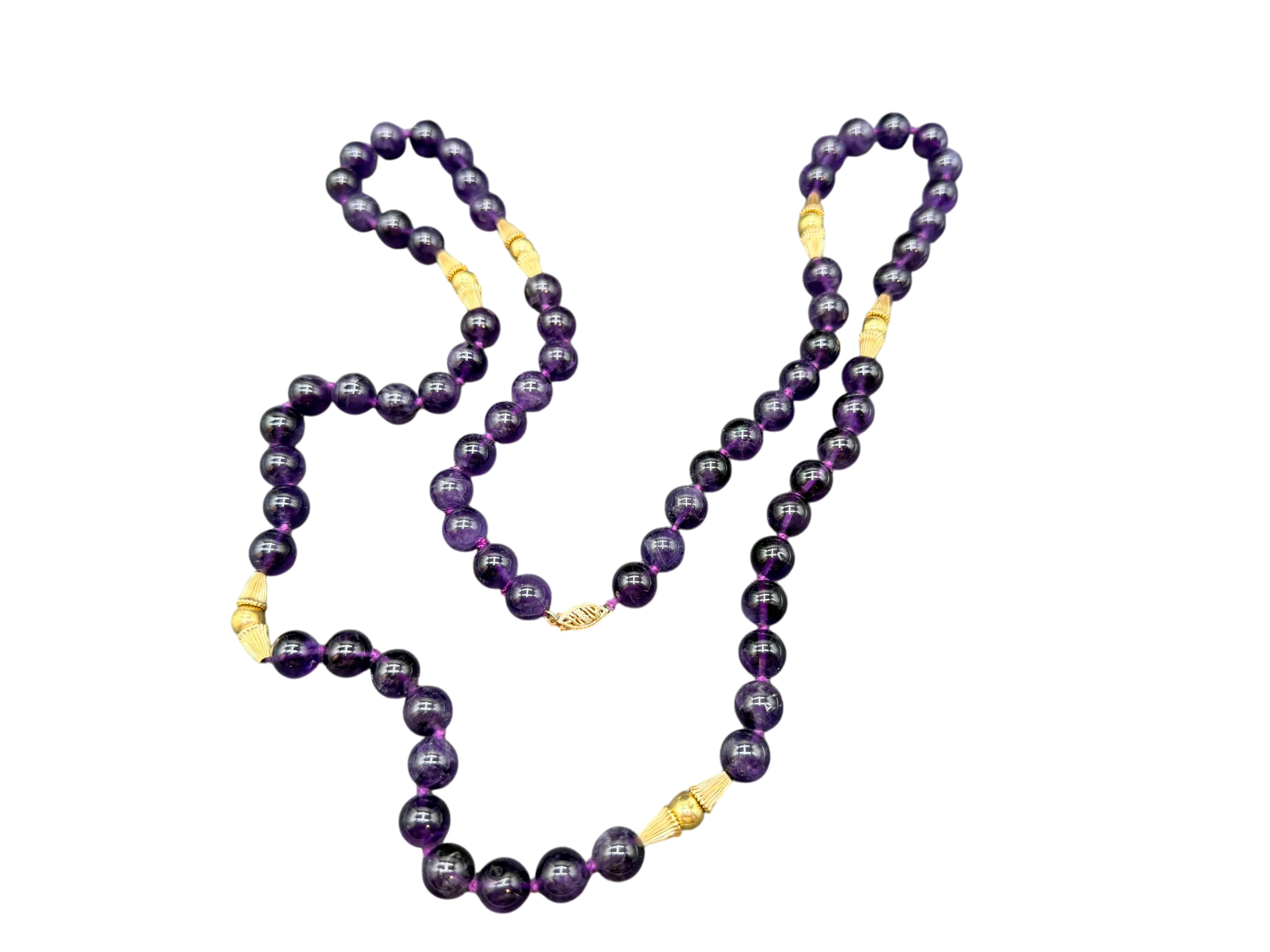 Amethyst Hand-Knotted Beaded Necklace with 14K Gold Spacers