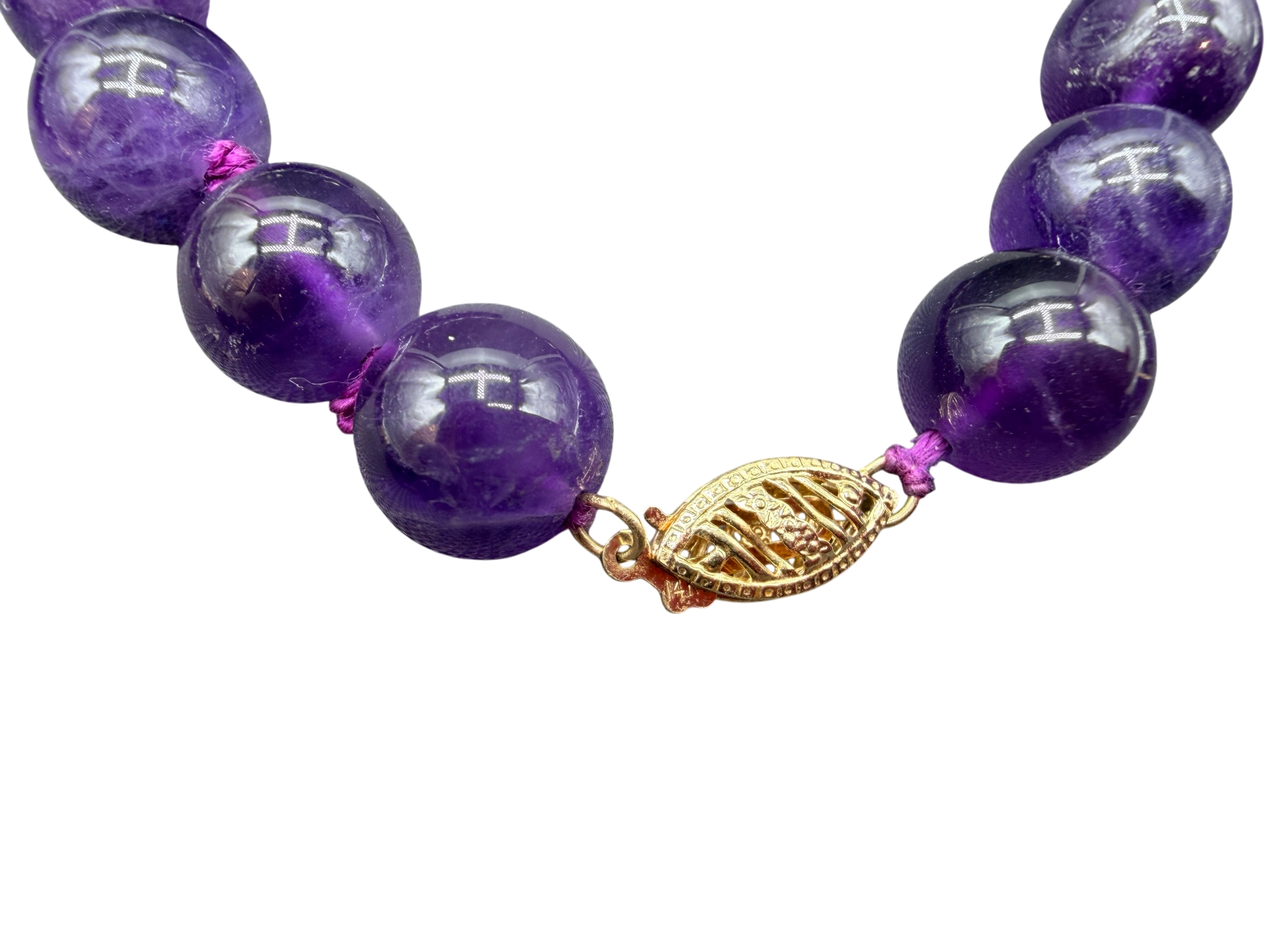 Amethyst Hand-Knotted Beaded Necklace with 14K Gold Spacers