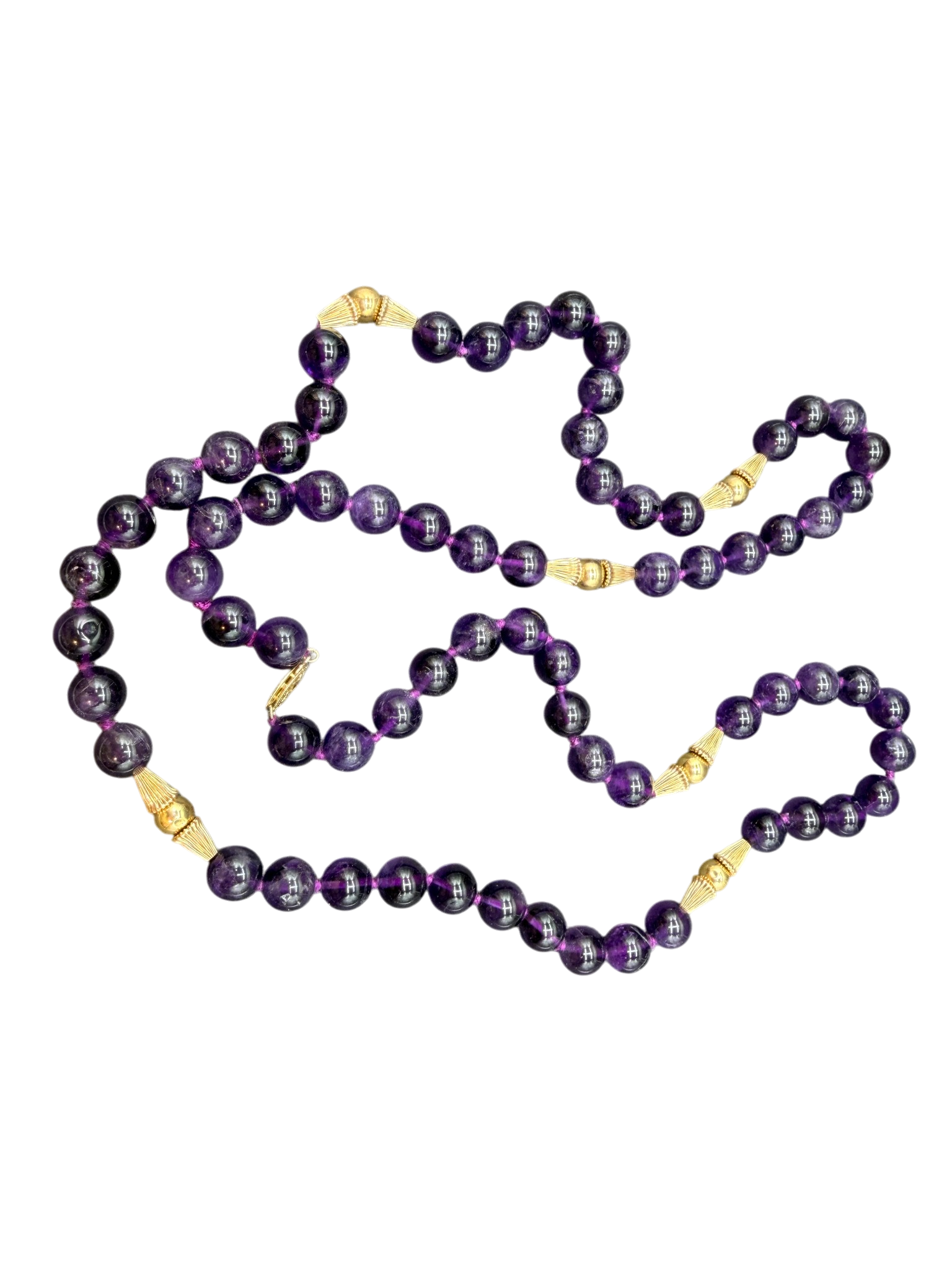 Amethyst Hand-Knotted Beaded Necklace with 14K Gold Spacers
