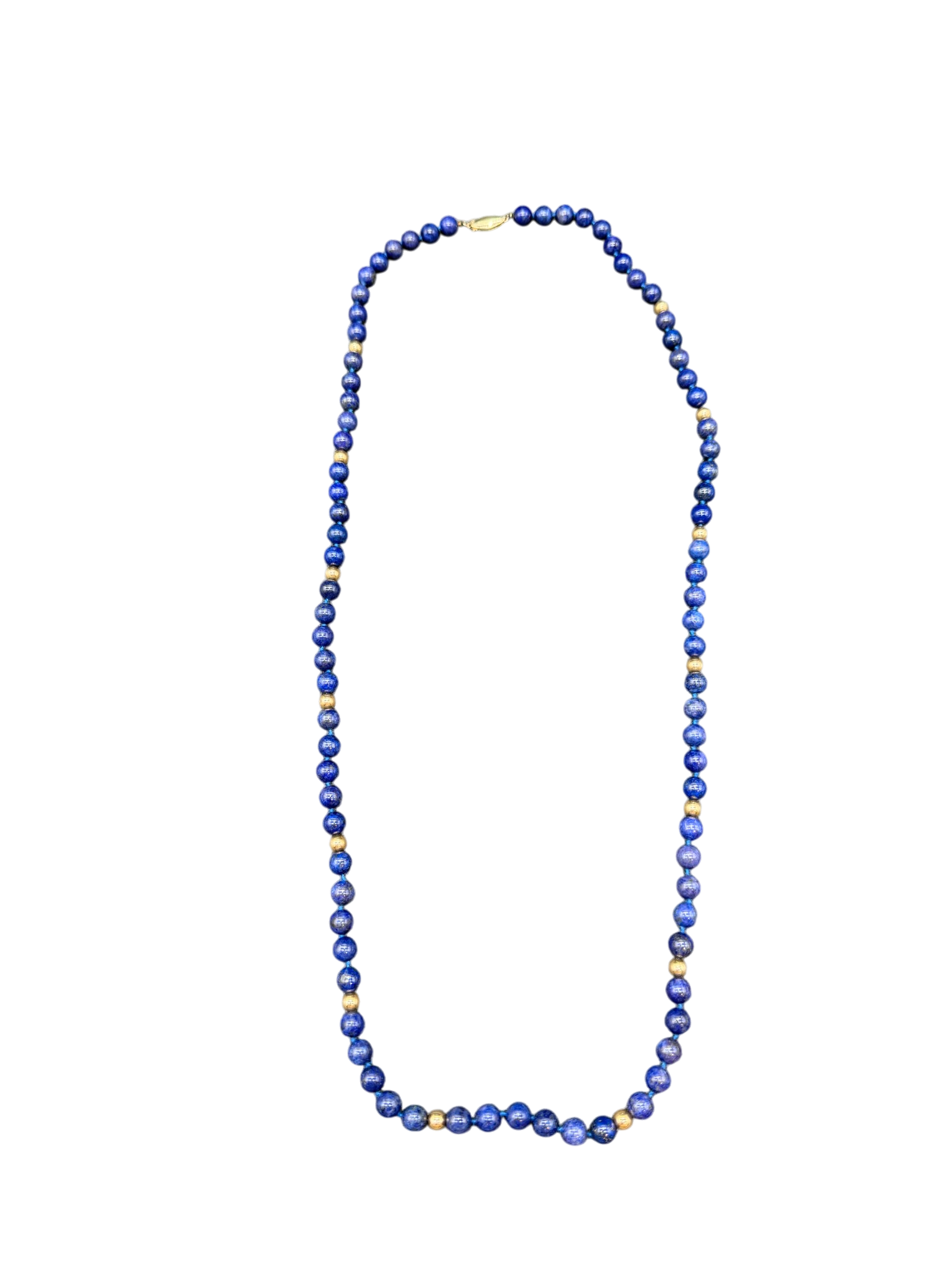 Lapis Lazuli Beaded Necklace with 14K Gold Clasp and Spacers