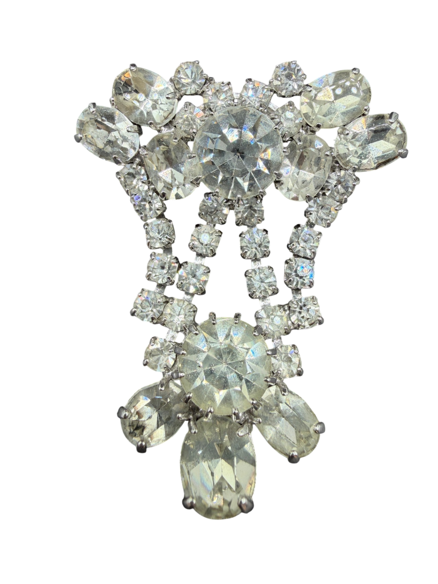 Vintage 1950s Austrian Crystal Cluster Dangle Brooch