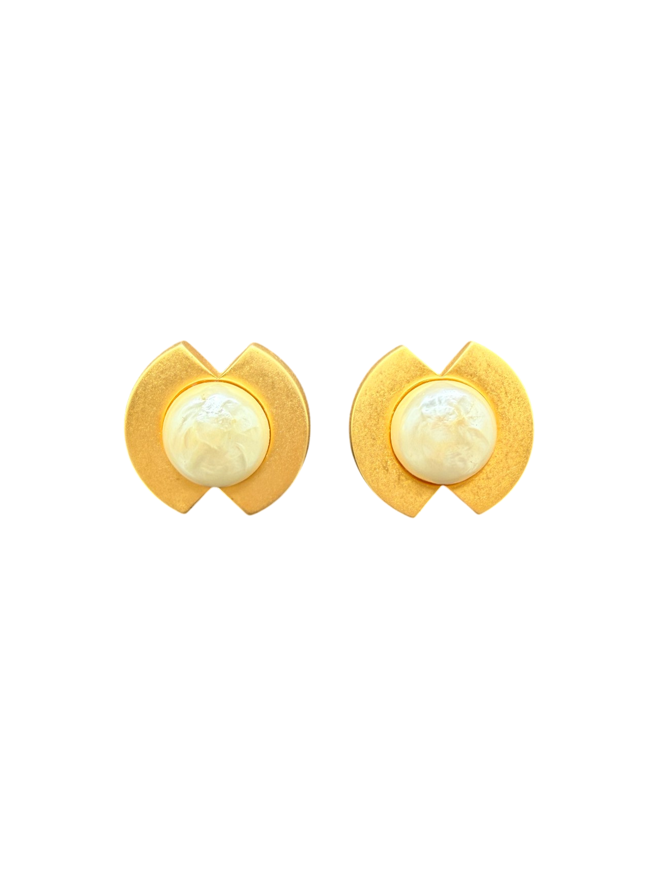 1980s Karl Lagerfeld Gold-Tone Faux Pearl Clip-On Earrings