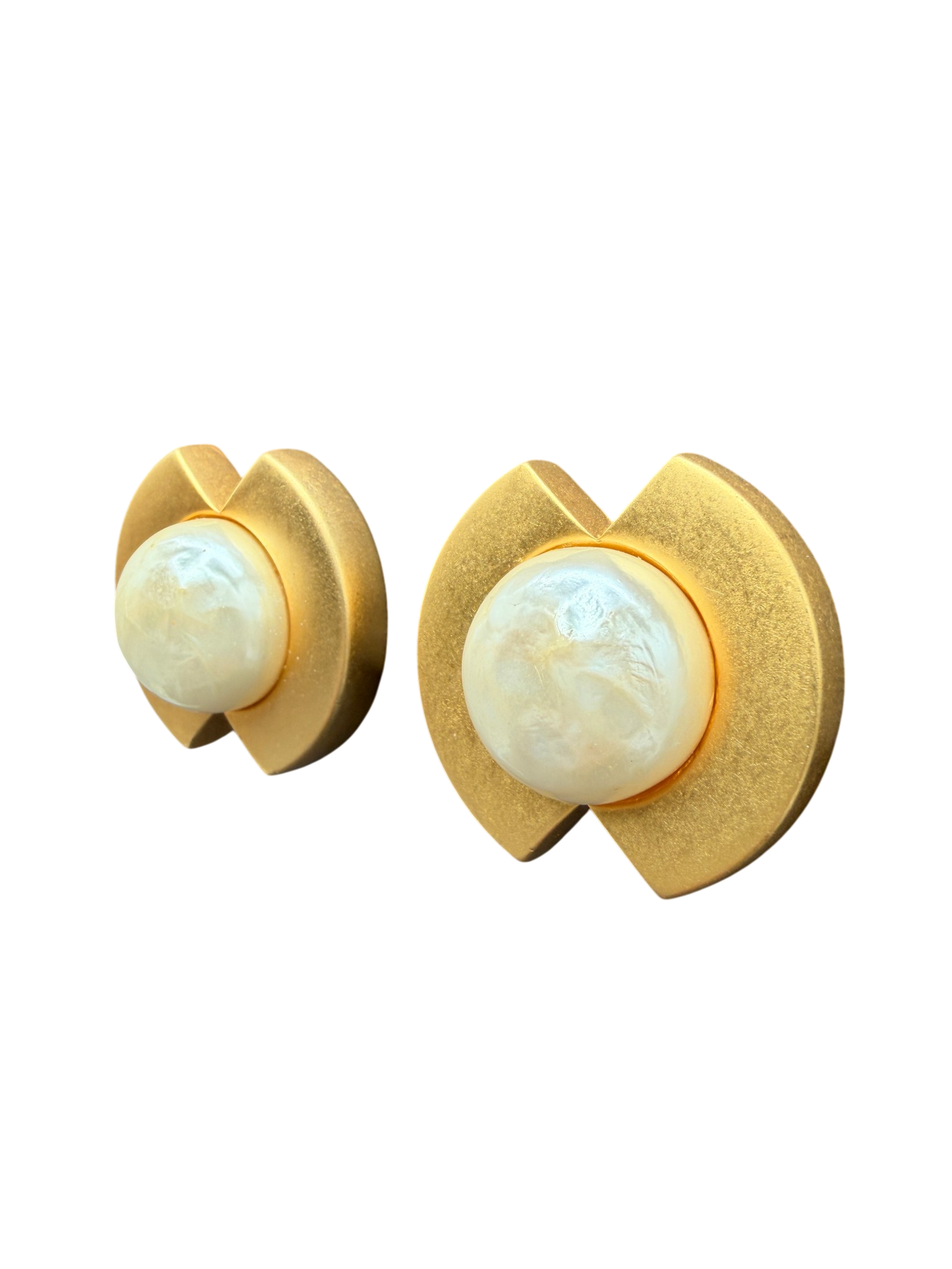 1980s Karl Lagerfeld Gold-Tone Faux Pearl Clip-On Earrings