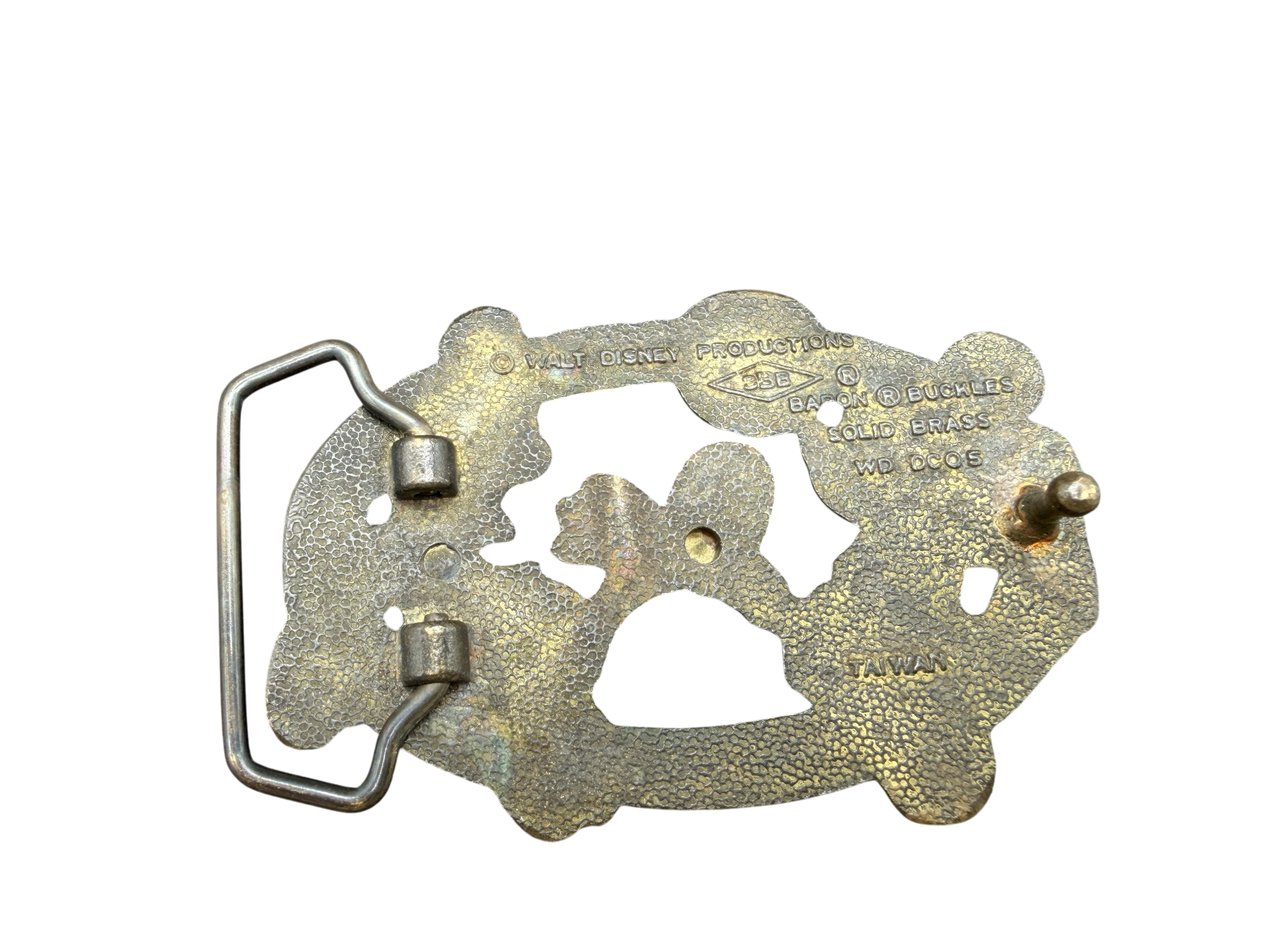1970s Walt Disney Solid Brass Mickey & Donald Soccer Belt Buckle