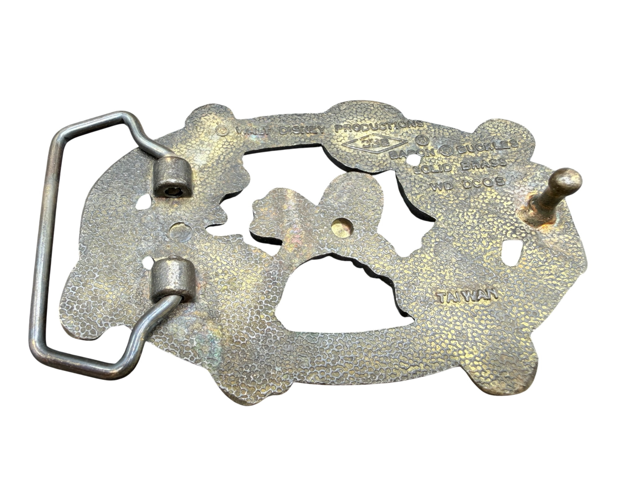 1970s Walt Disney Solid Brass Mickey & Donald Soccer Belt Buckle