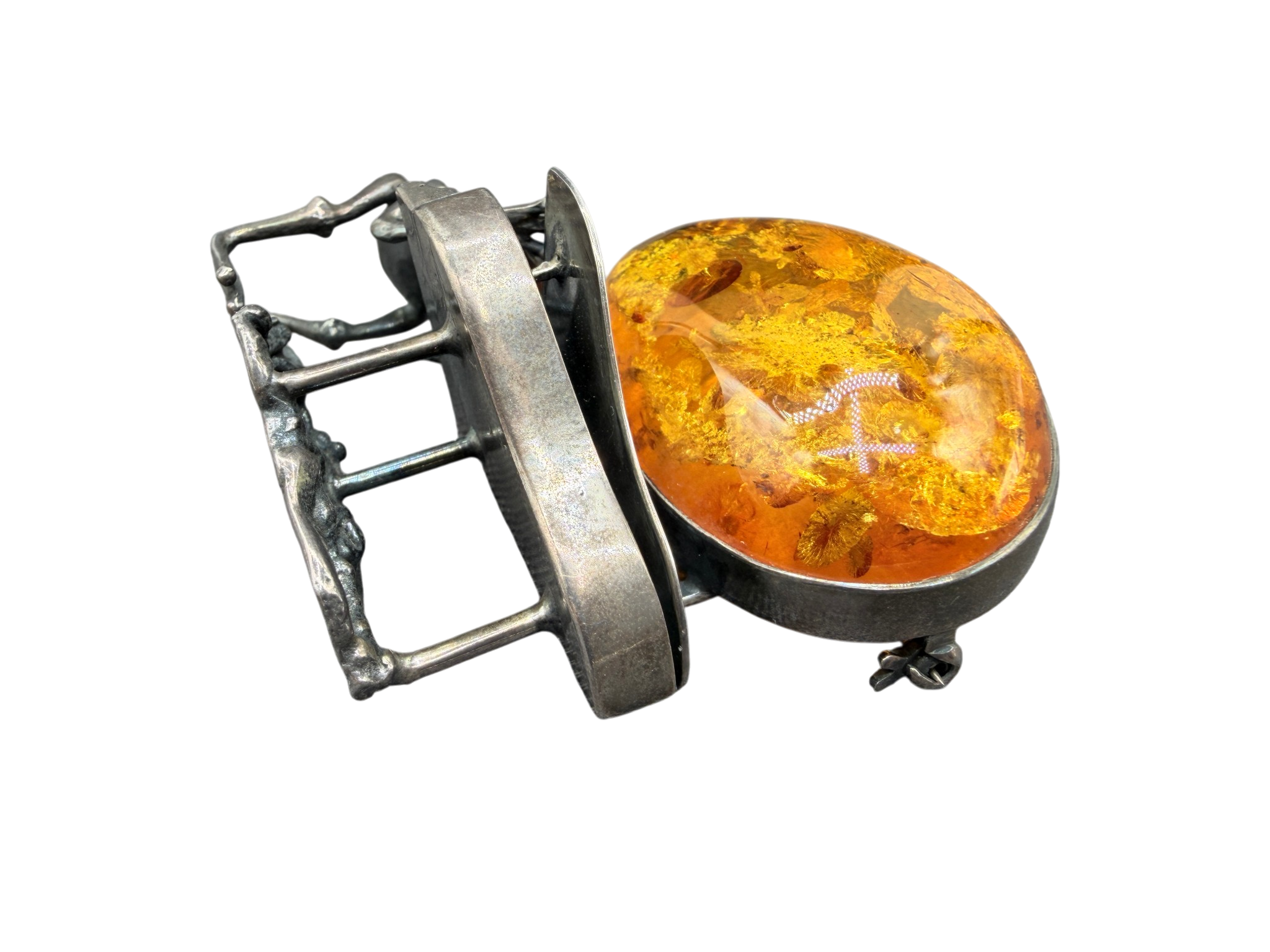 1960s Sterling Silver Frog Playing Piano Brooch with Amber Moon