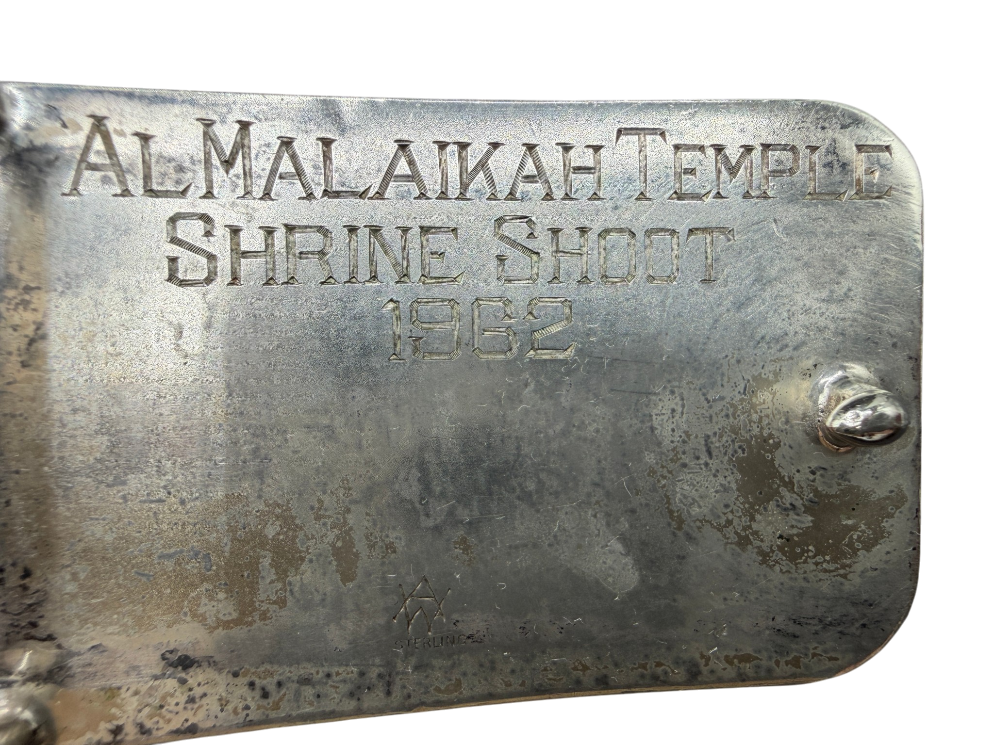 1962 Malaika Shrine Shoot Masonic Sterling Silver Belt Buckle