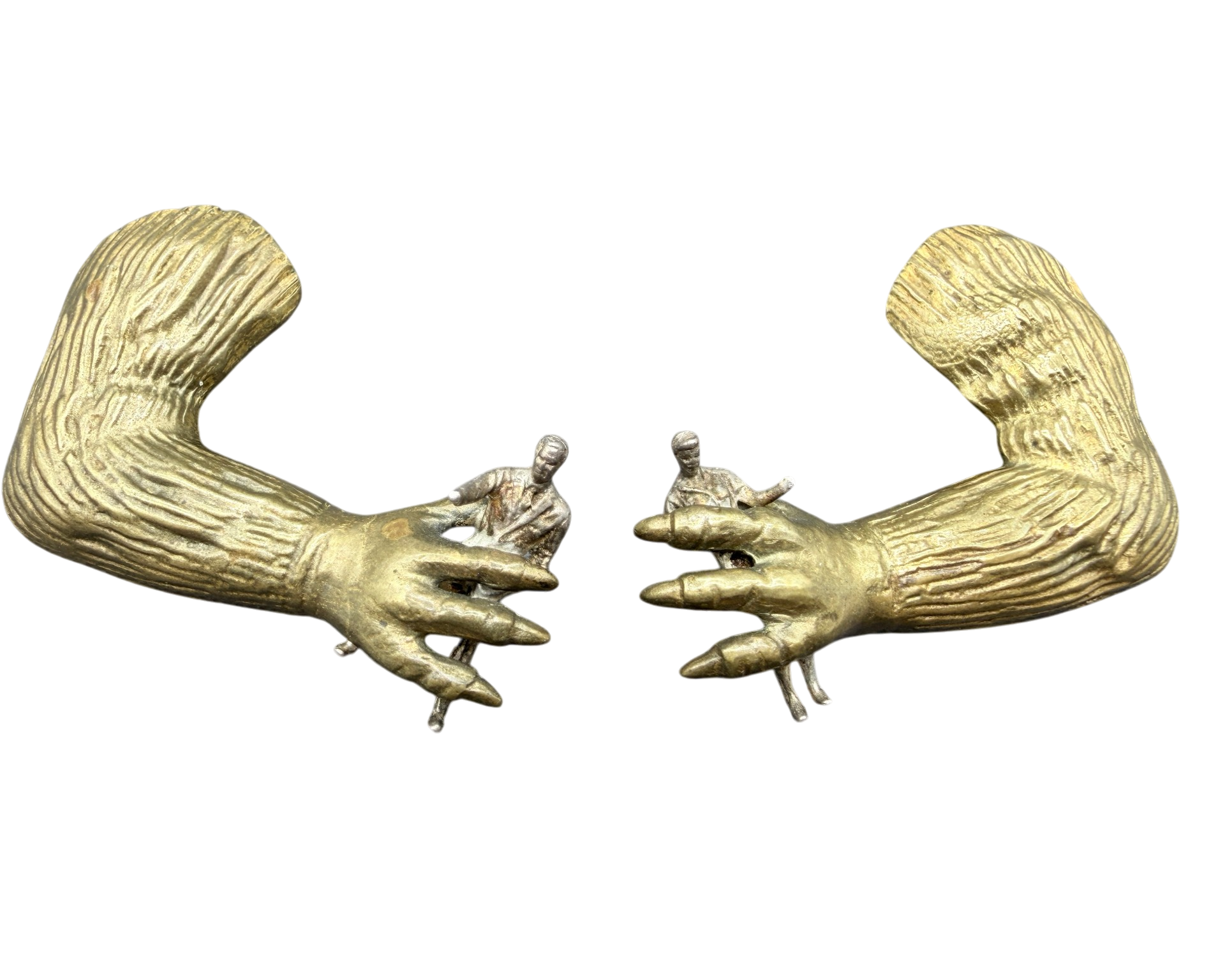 RARE 1970s Linda Hesh Figural “Monster Arm” Earrings with Miniature Figure