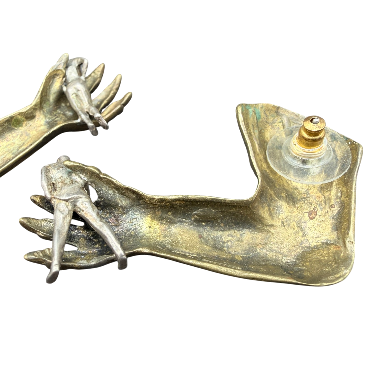 RARE 1970s Linda Hesh Figural “Monster Arm” Earrings with Miniature Figure