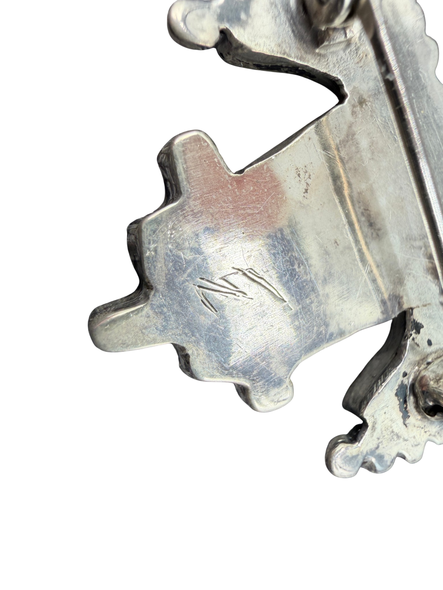 1970s Zuni Sterling Silver Multi-Stone Inlay “Dancing Figure” Brooch