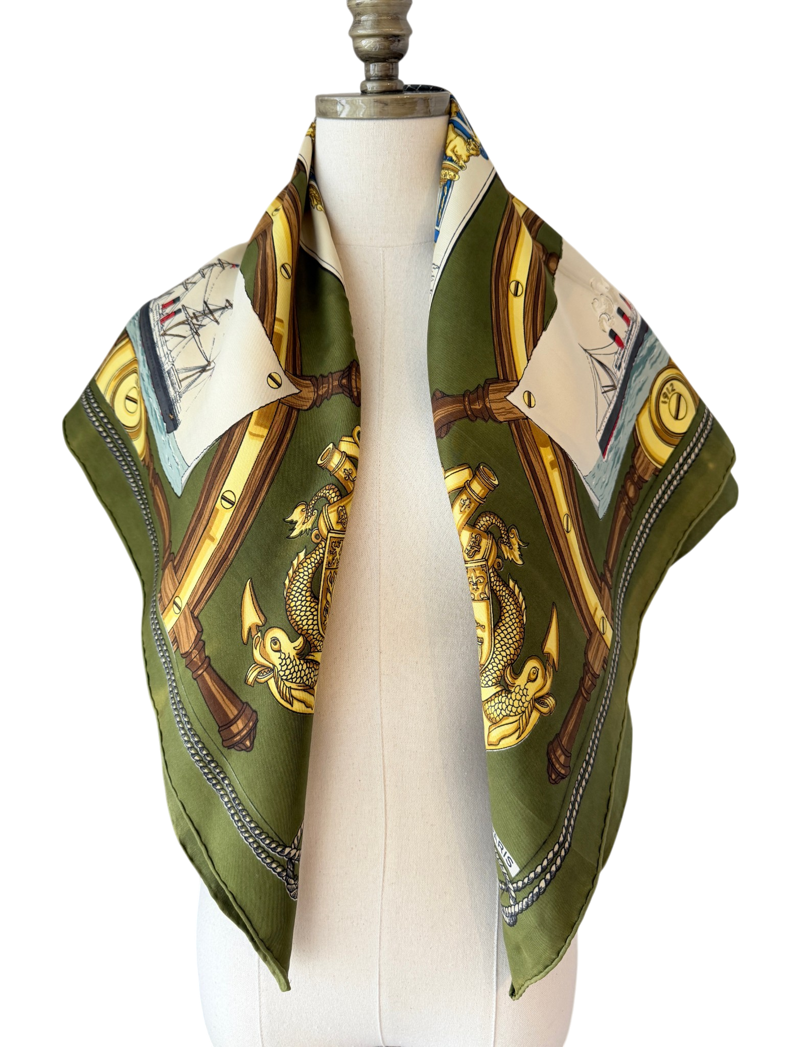 1962 Authentic Hermès “Le France” Silk Scarf by Christiane Vauzelles
