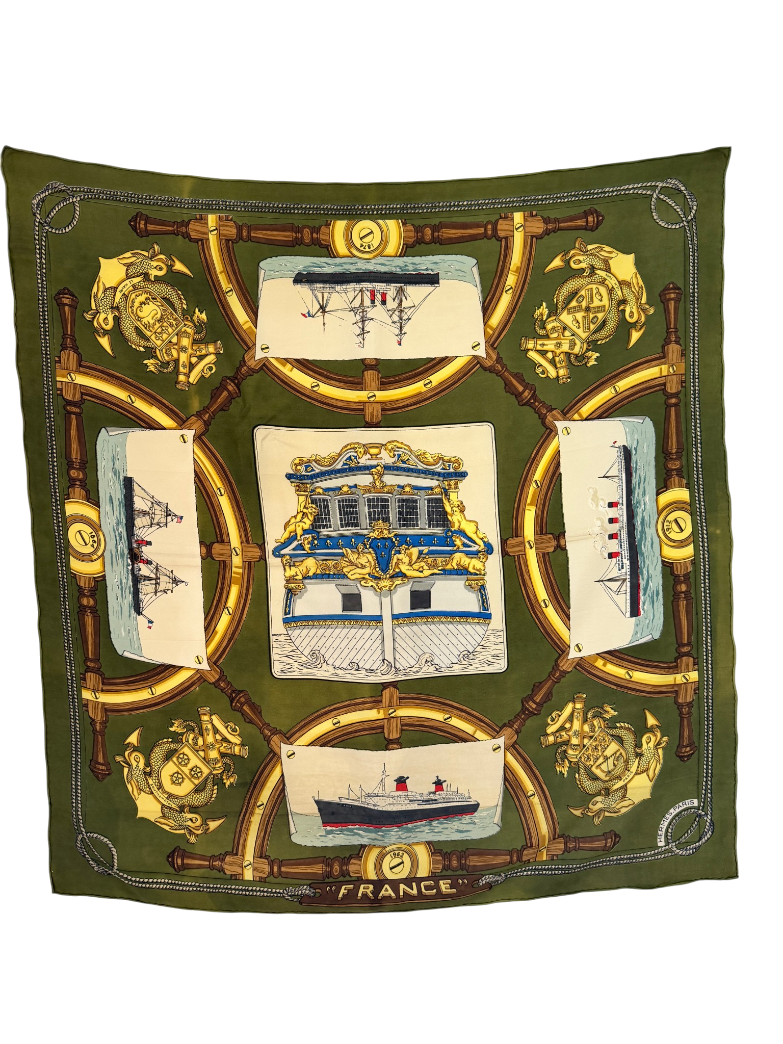 1962 Authentic Hermès “Le France” Silk Scarf by Christiane Vauzelles