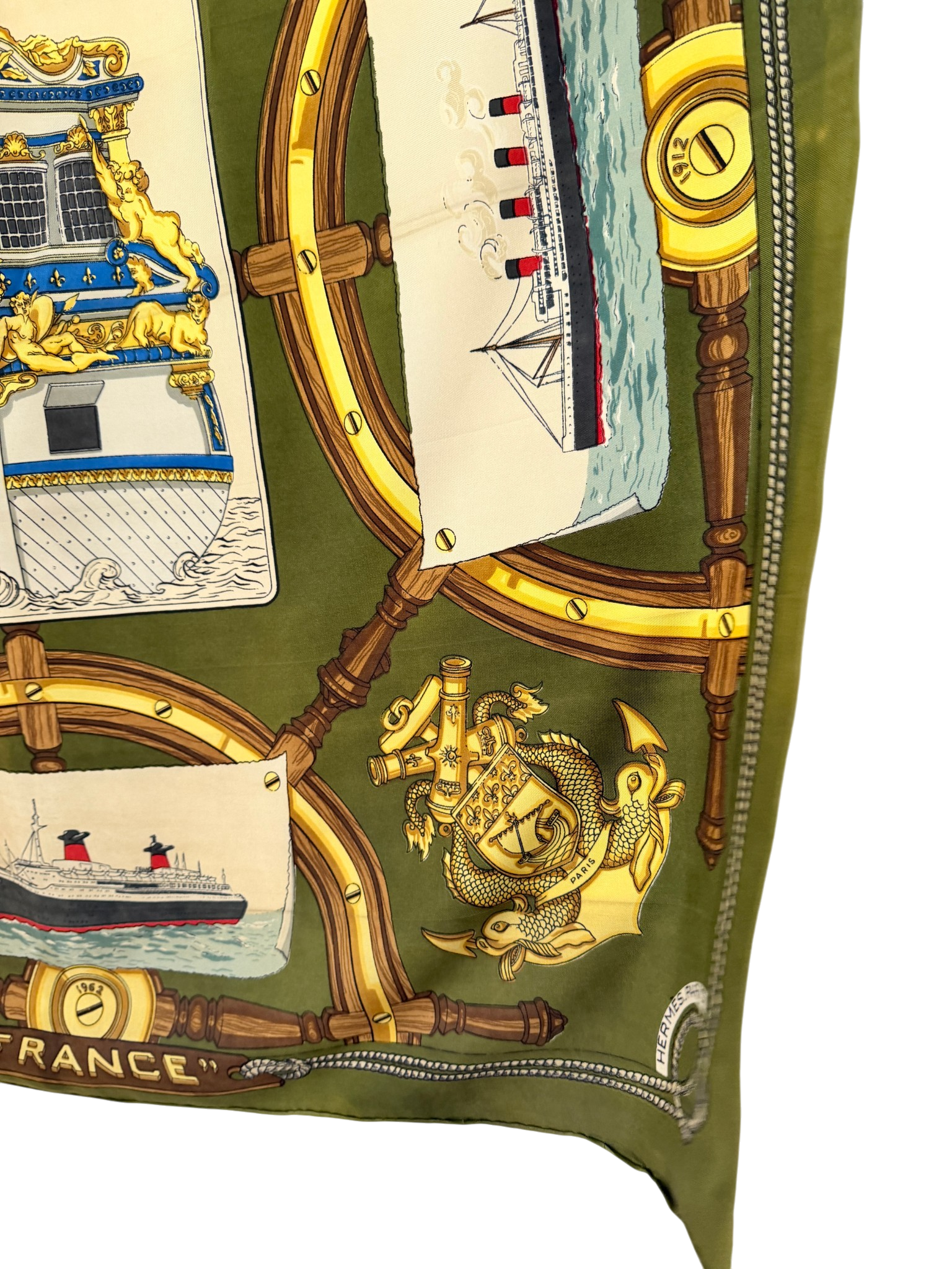 1962 Authentic Hermès “Le France” Silk Scarf by Christiane Vauzelles