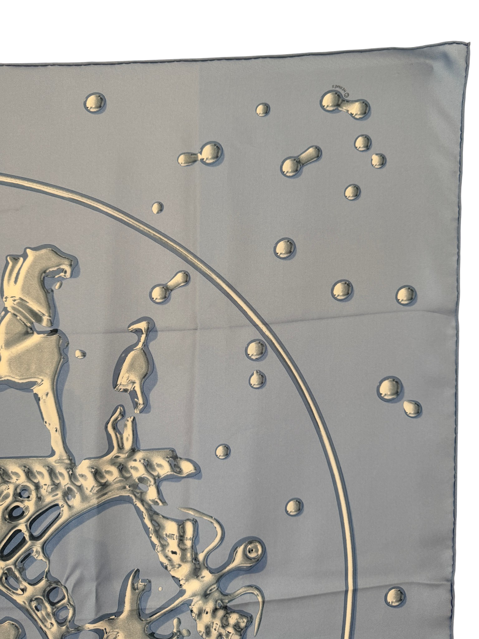 Hermès “Vif Argent” Pale Blue Silk Water Drop Horse Scarf