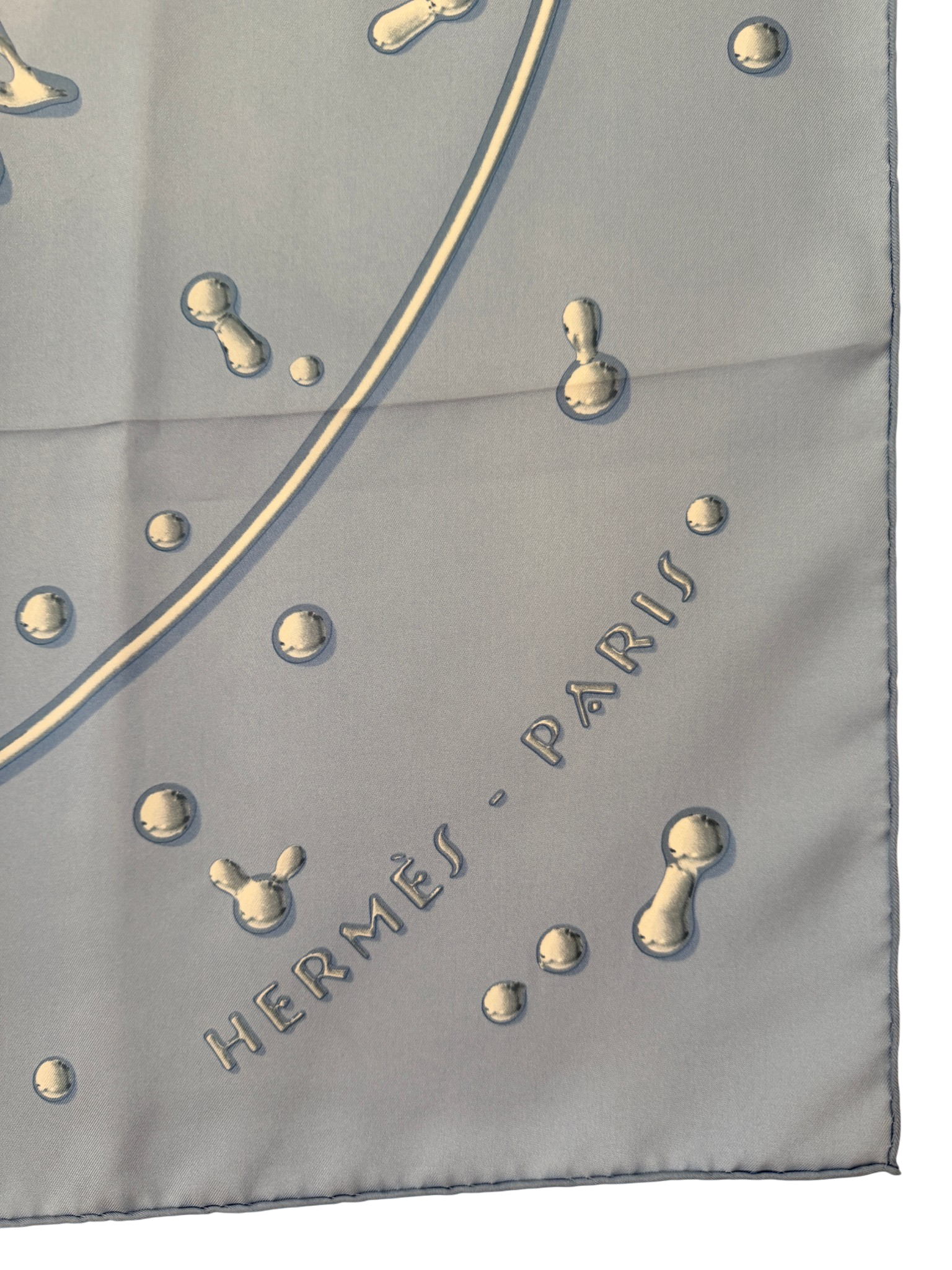 Hermès “Vif Argent” Pale Blue Silk Water Drop Horse Scarf