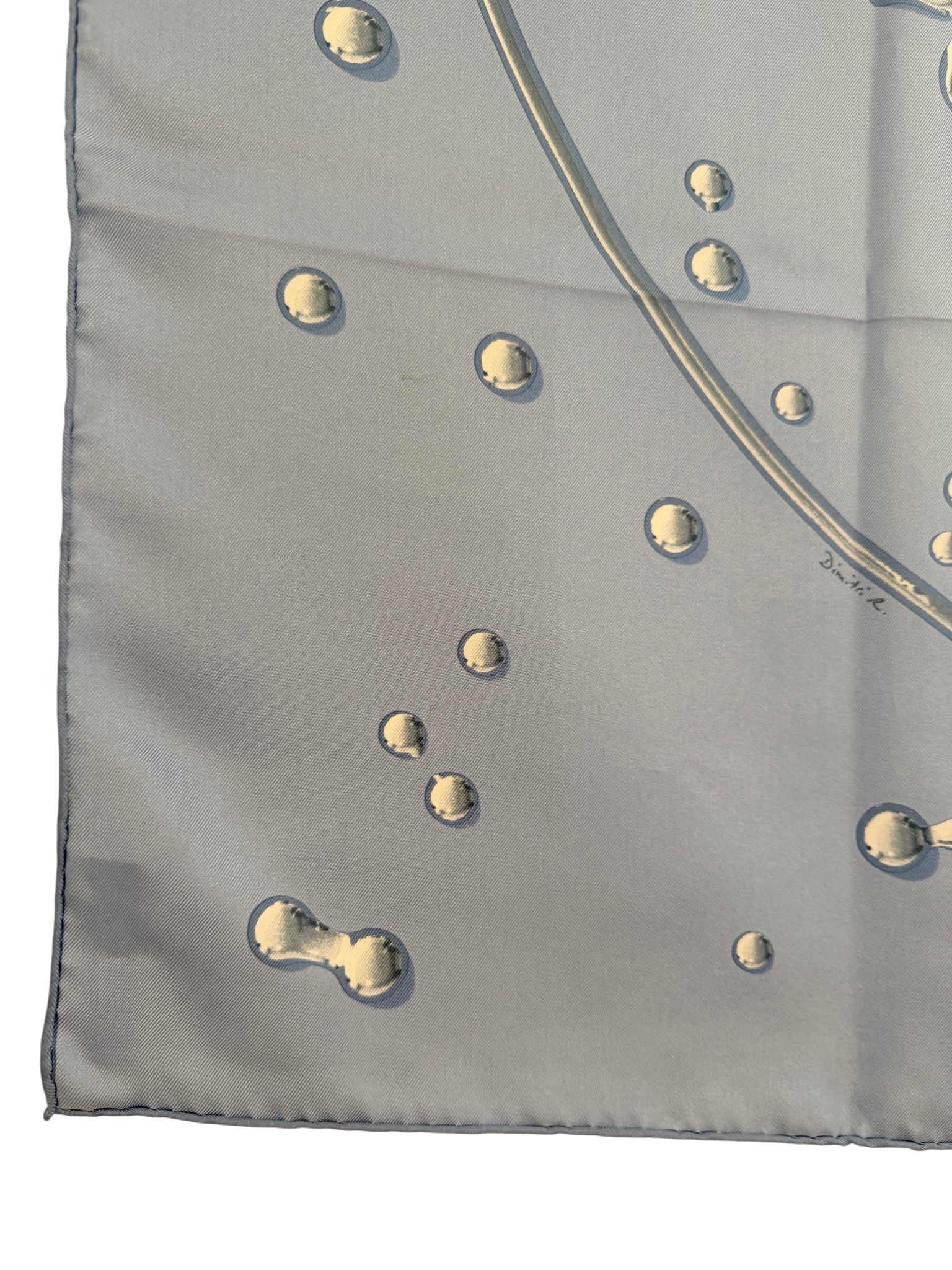 Hermès “Vif Argent” Pale Blue Silk Water Drop Horse Scarf