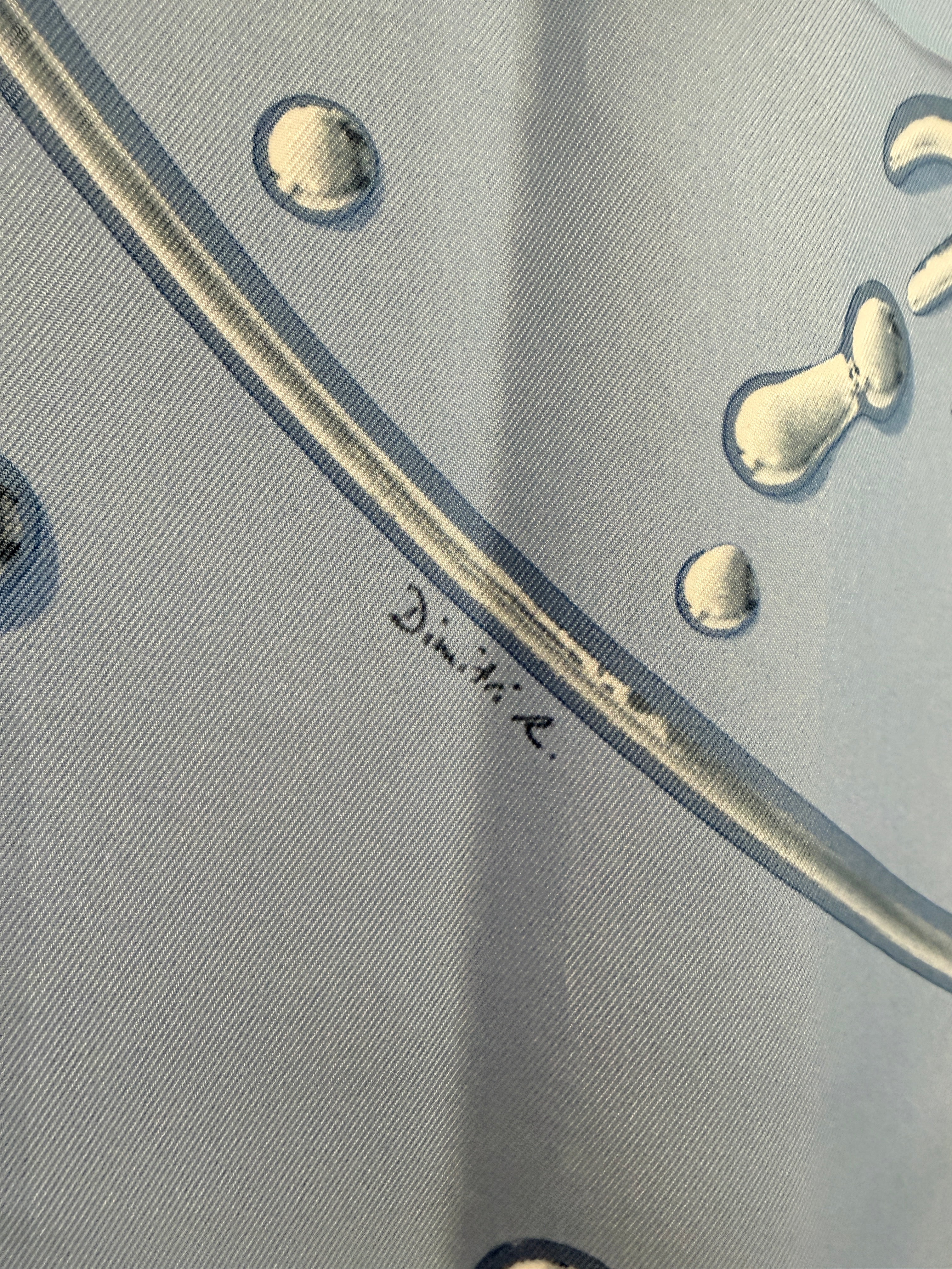 Hermès “Vif Argent” Pale Blue Silk Water Drop Horse Scarf