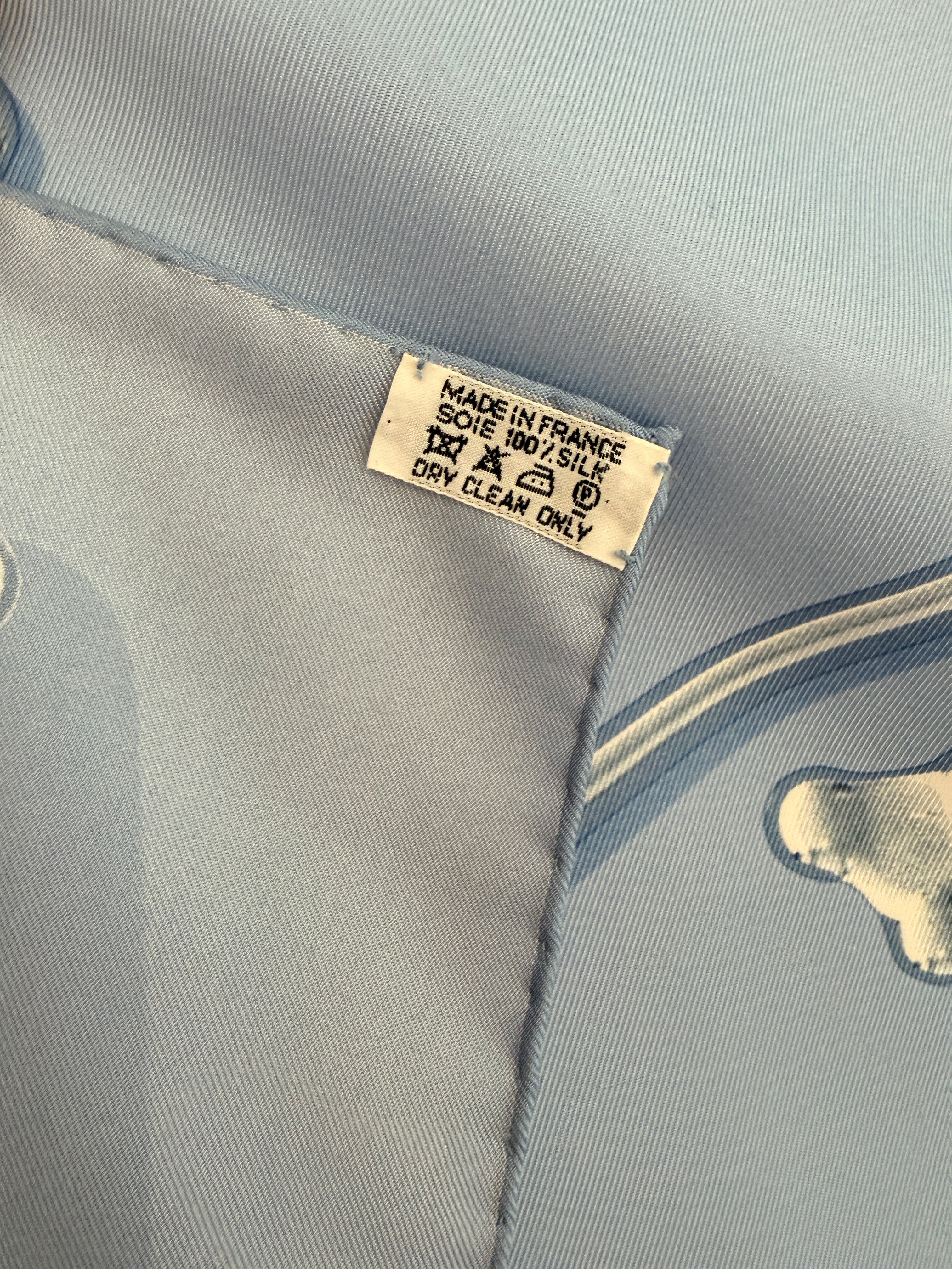 Hermès “Vif Argent” Pale Blue Silk Water Drop Horse Scarf