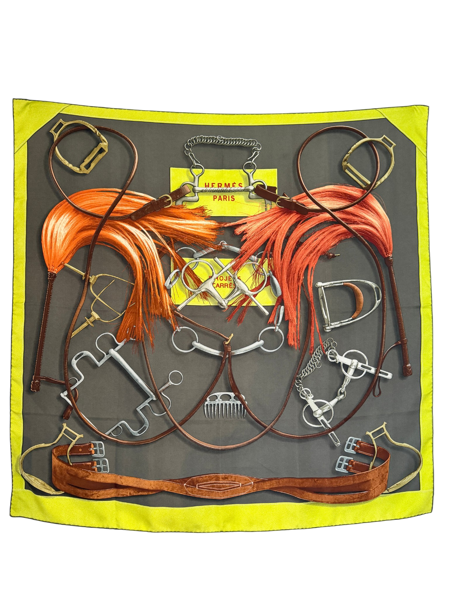 Hermès “Projets Carrés” Silk Equestrian Scarf by Henri d’Origny