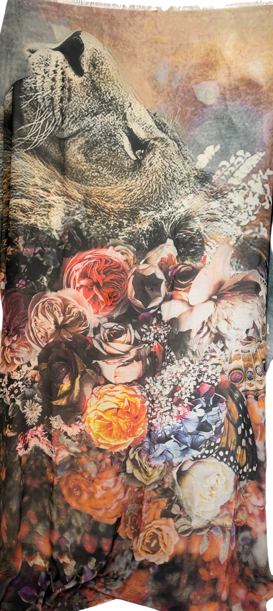 Lily & Lionel Cashmere Pashmina Shawl with Lion, Floral & Butterfly Print
