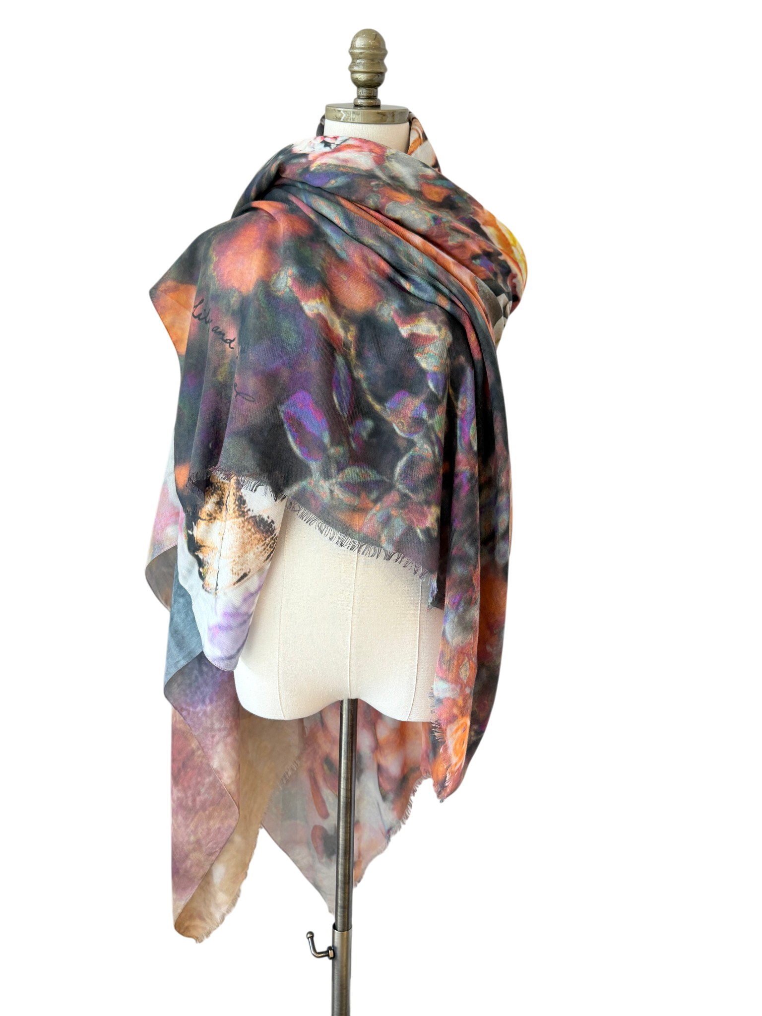Lily & Lionel Cashmere Pashmina Shawl with Lion, Floral & Butterfly Print