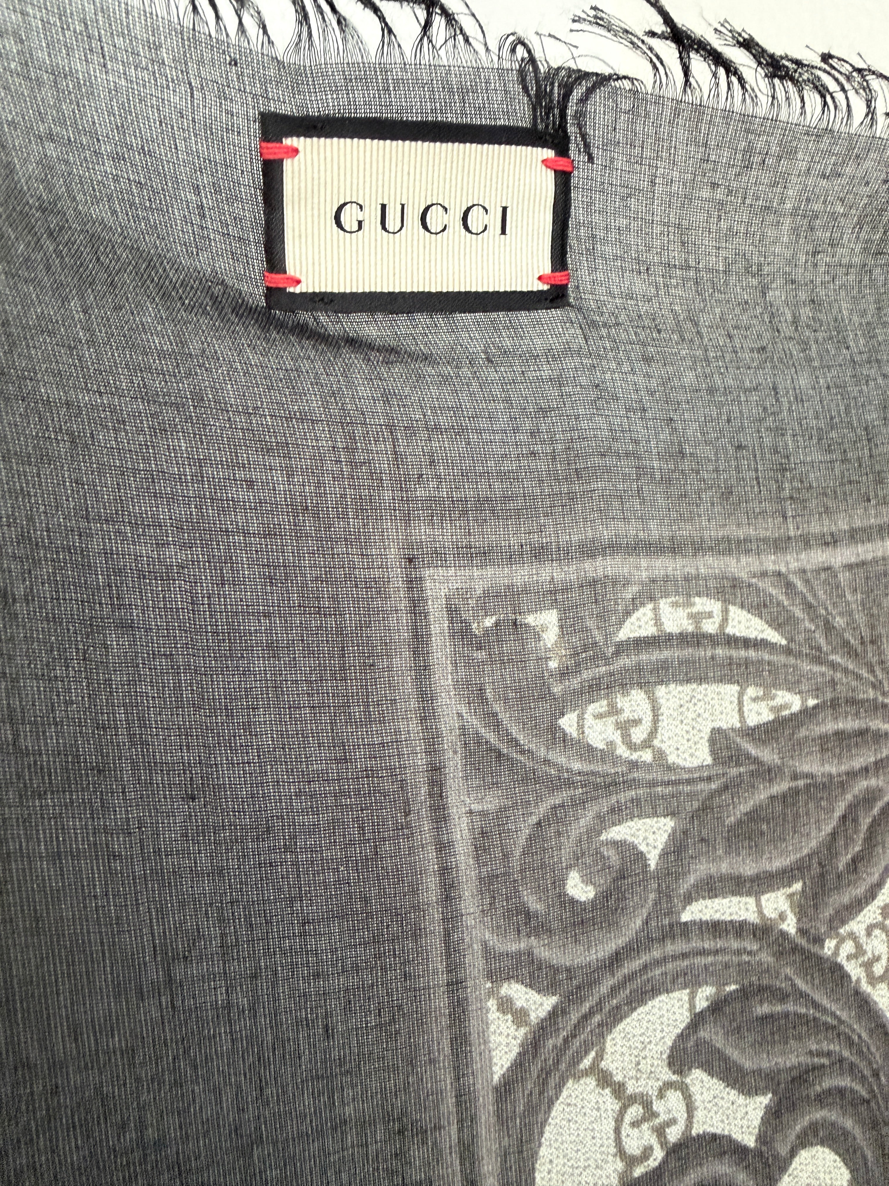Gucci Baroque Double G Silk & Cashmere Shawl with Trellis Design
