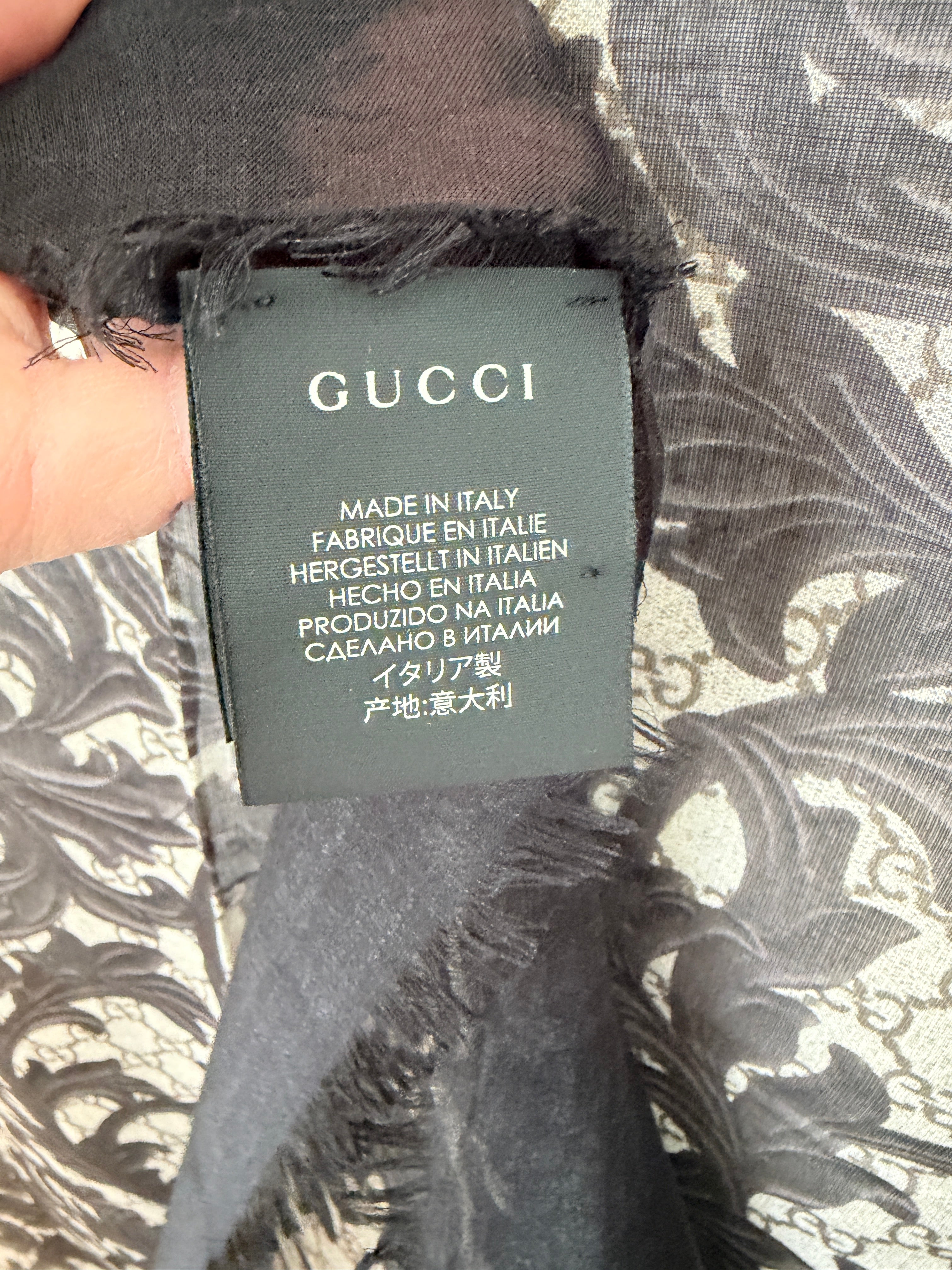 Gucci Baroque Double G Silk & Cashmere Shawl with Trellis Design