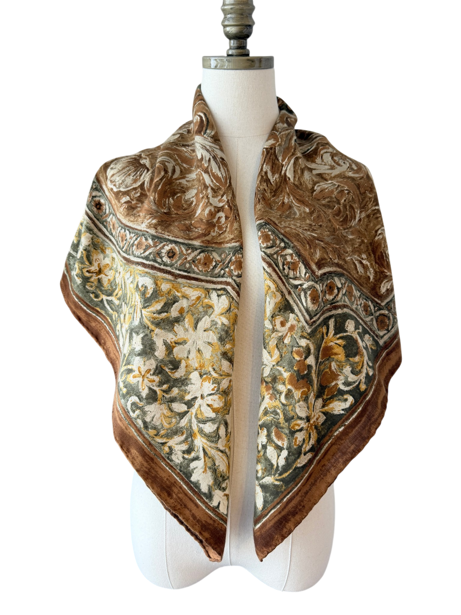 Loro Piana Cashmere/Silk Baroque Scarf in Brown and Green