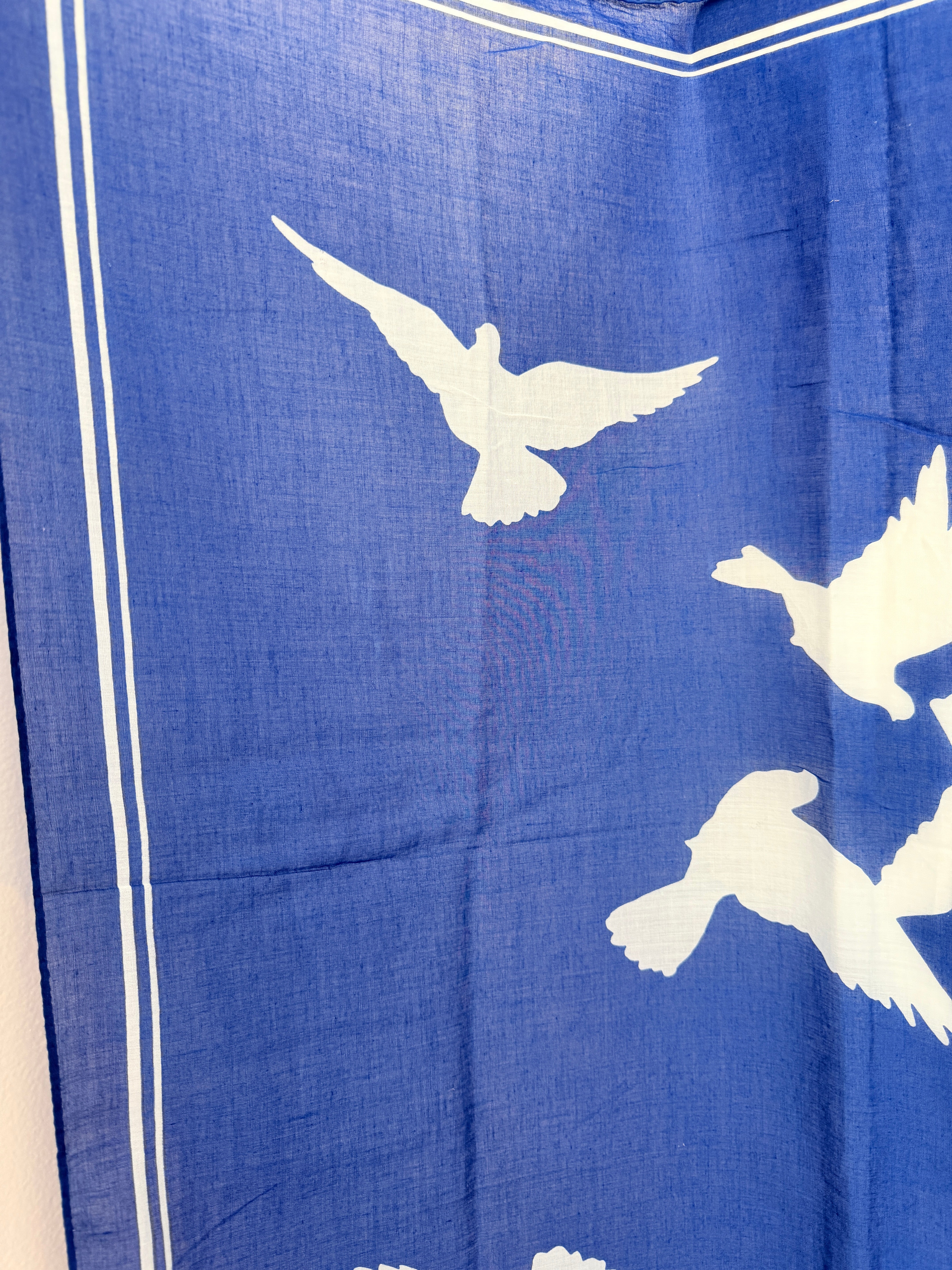 Yves Saint Laurent Royal Blue Cotton Shawl/Scarf with White Doves