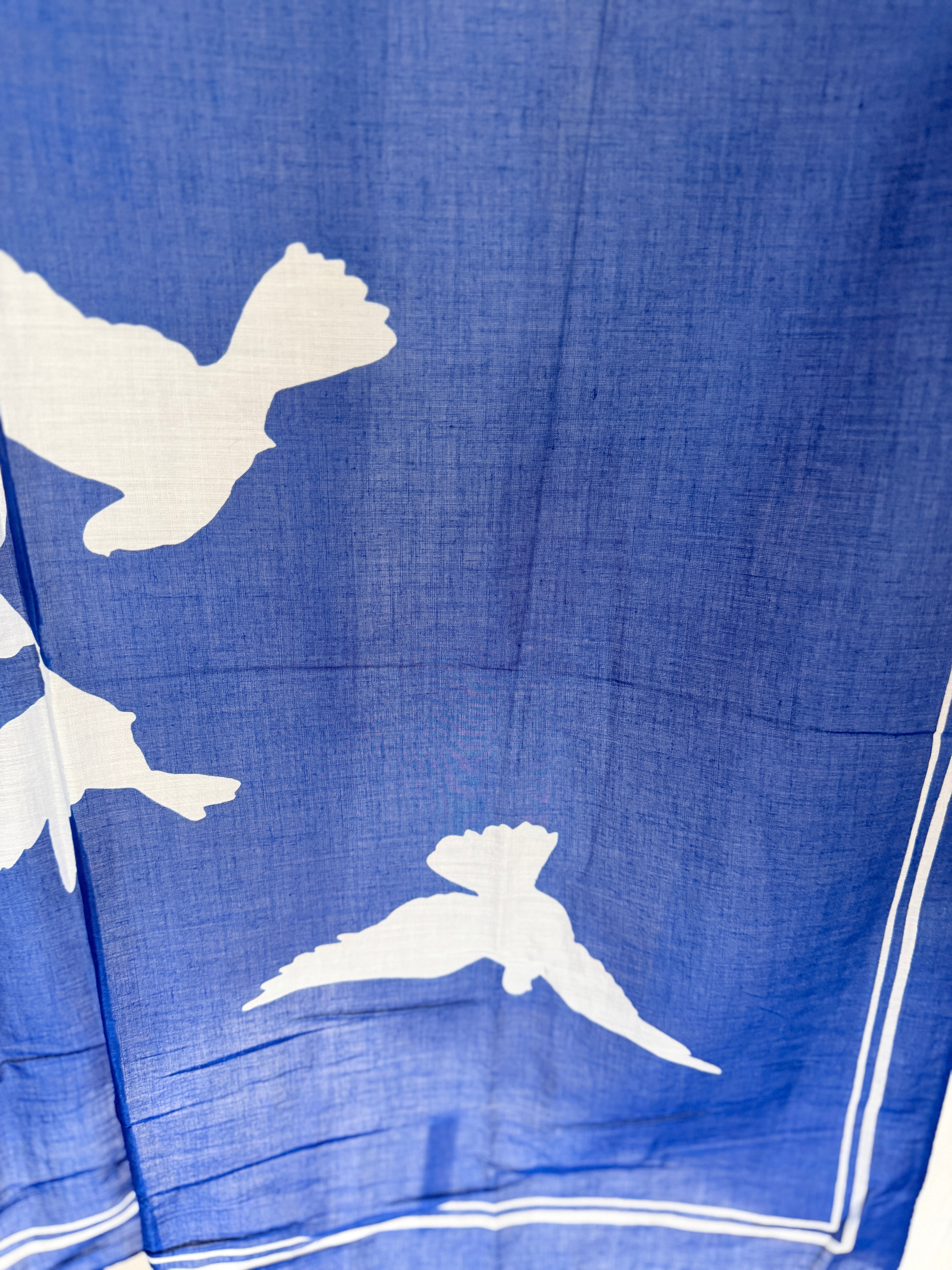Yves Saint Laurent Royal Blue Cotton Shawl/Scarf with White Doves