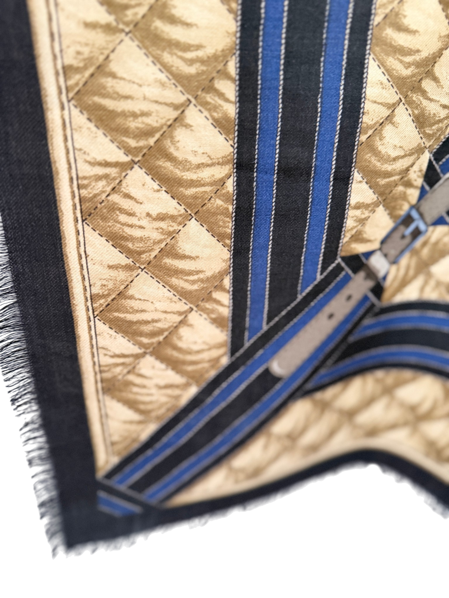 Gucci Navy & Beige Equestrian Cashmere Large Shawl