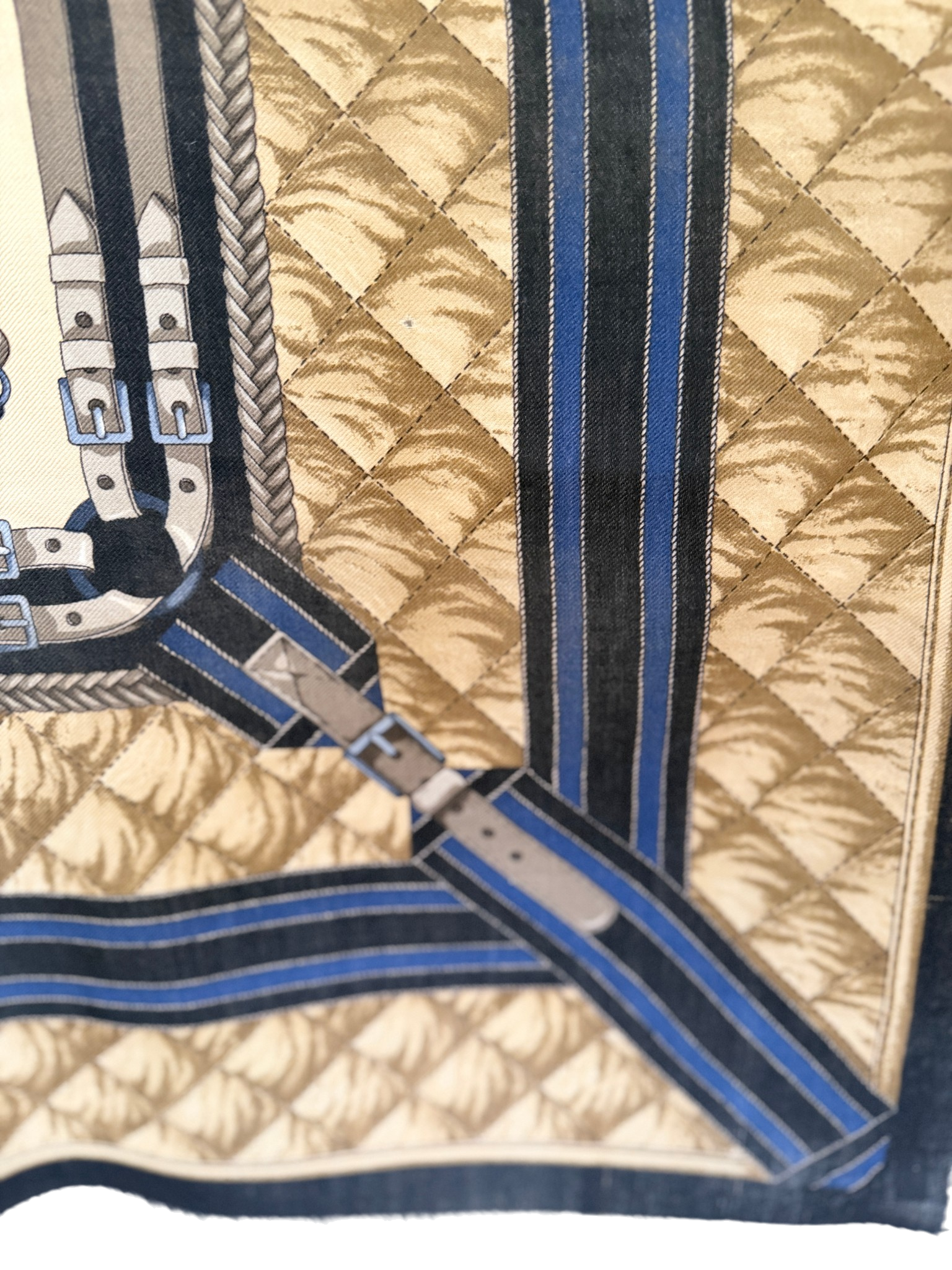 Gucci Navy & Beige Equestrian Cashmere Large Shawl