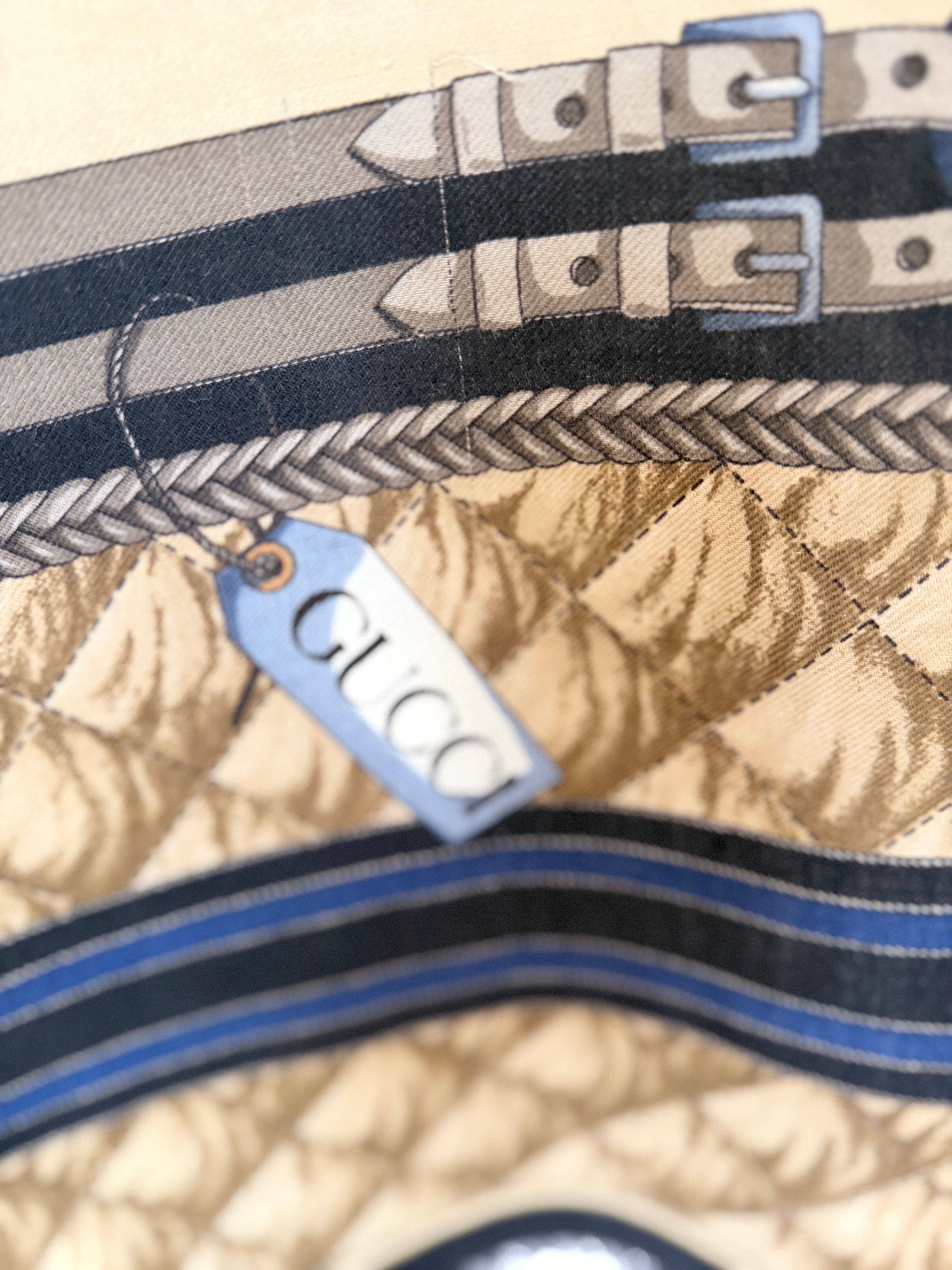 Gucci Navy & Beige Equestrian Cashmere Large Shawl